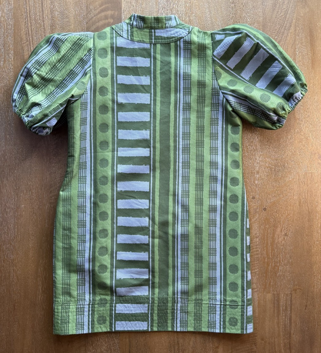 Emily McCarthy Hampton Mini Shift Dress Forest Jubilee Jacquard Puff Sleeve M