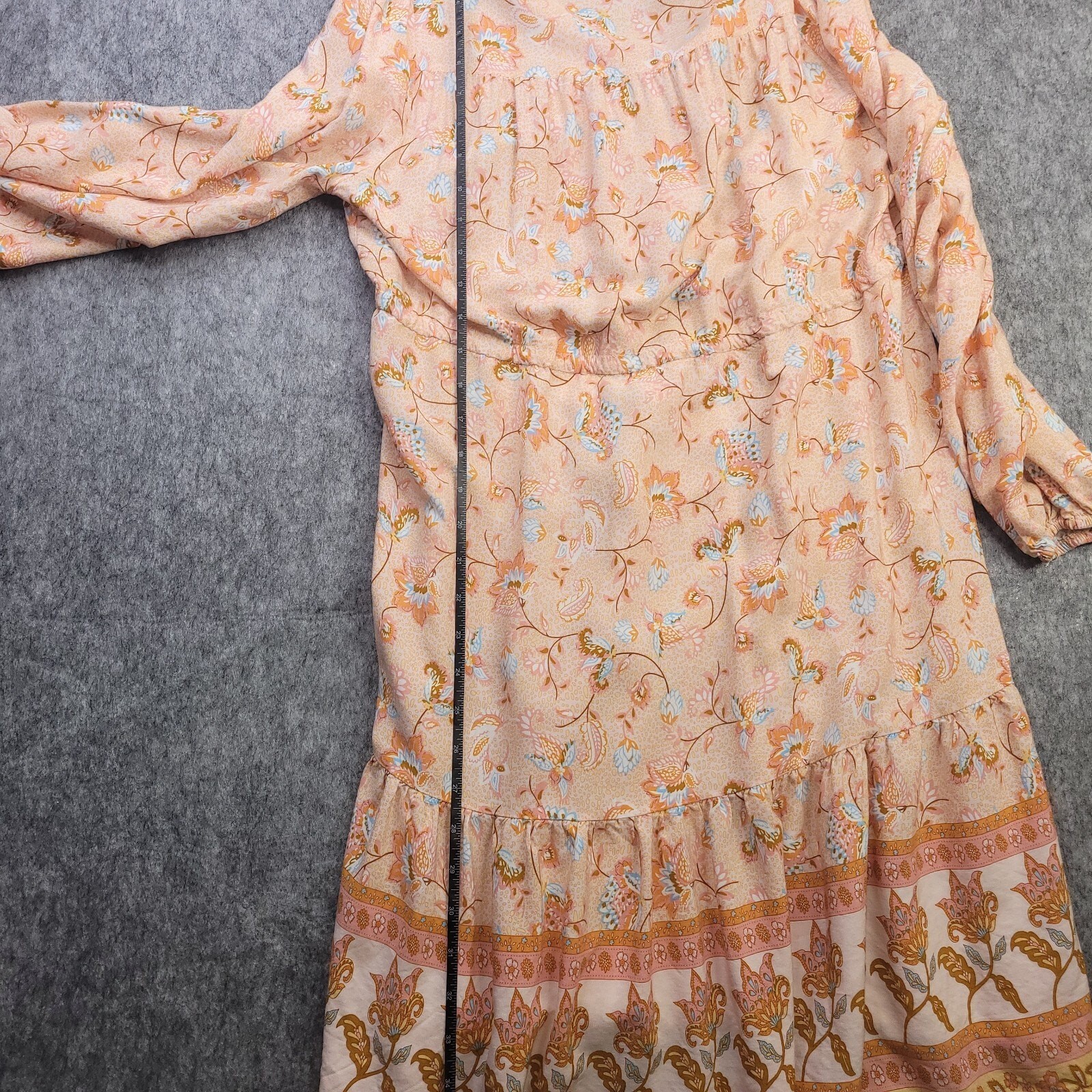 Women Dress Large Midi Romantic Boho Orange Balloon Sleeve Cottagecore