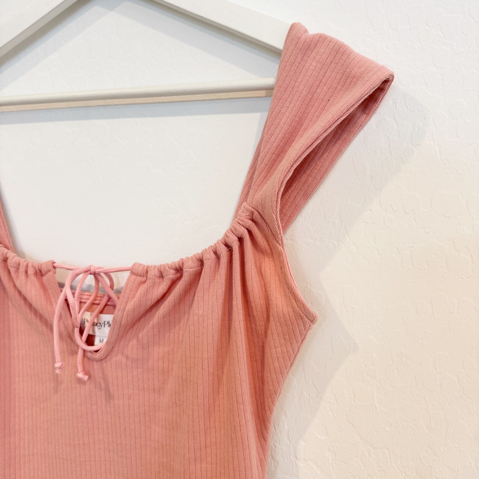 Privacy Please Square Neck Sleeveless Tie Front Cutout Mini Dress Pink Medium