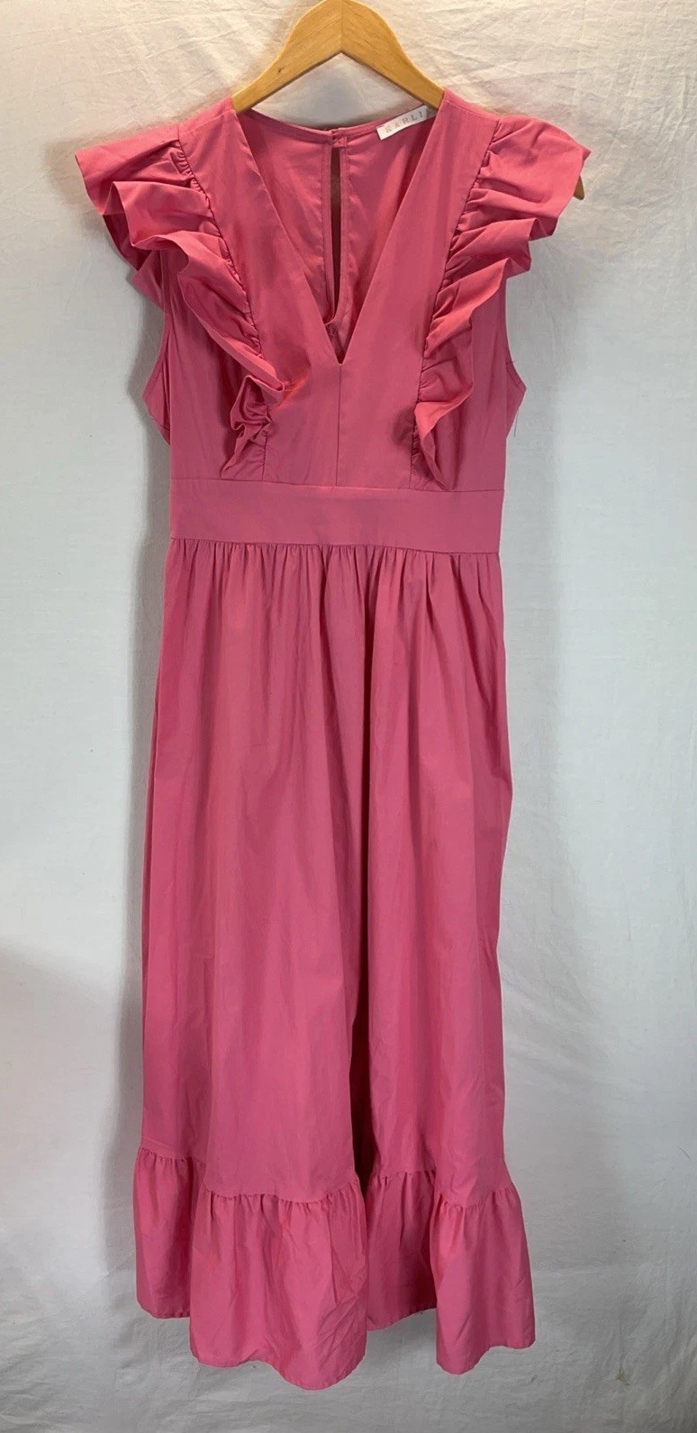 KARLIE Pink coral flutter Smocked Maxi Dress size M Cottegecore Ruffled tiered