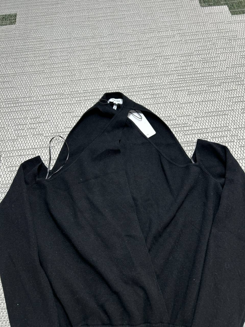 Reiss Midi Sweater Dress Womens Medium Black Stretch Tailored Knit Ribbed New