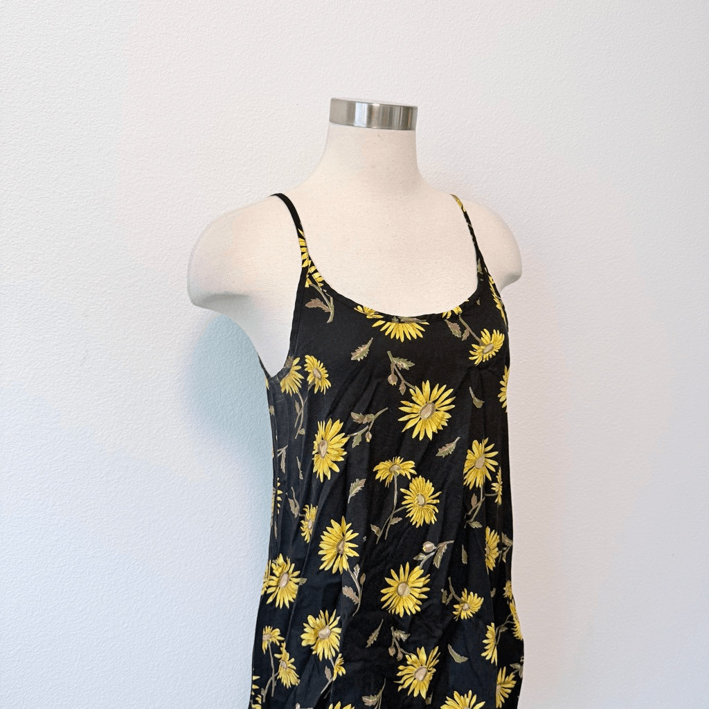 Anxiety Black Daisy Sunflower Daisy Floral Mini Dress Small VTG Y2K 90s
