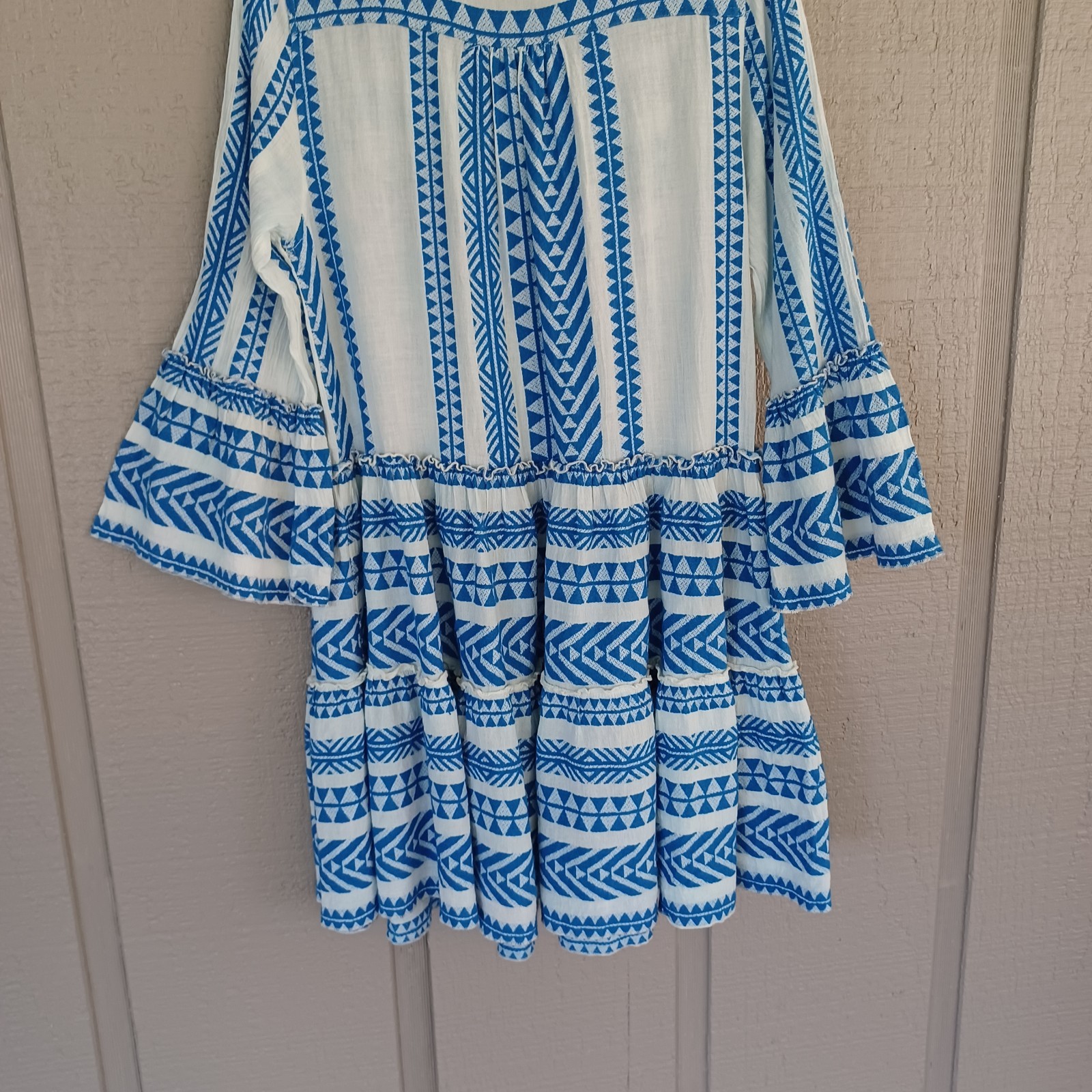 Devotion Twins Embroidered Ella Tunic Dress Size XS Women Boho Cotton Bell Sleev