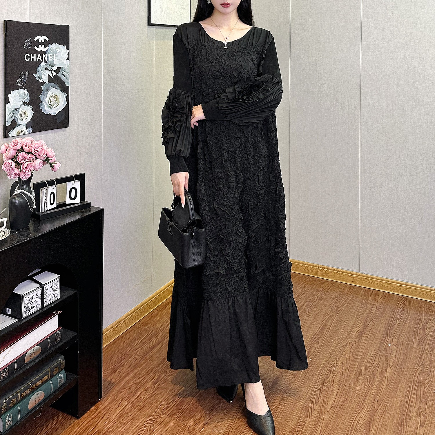 Fashion Dress Design Round Neck Lantern Sleeves Loose Large Size Fishtail Skirt