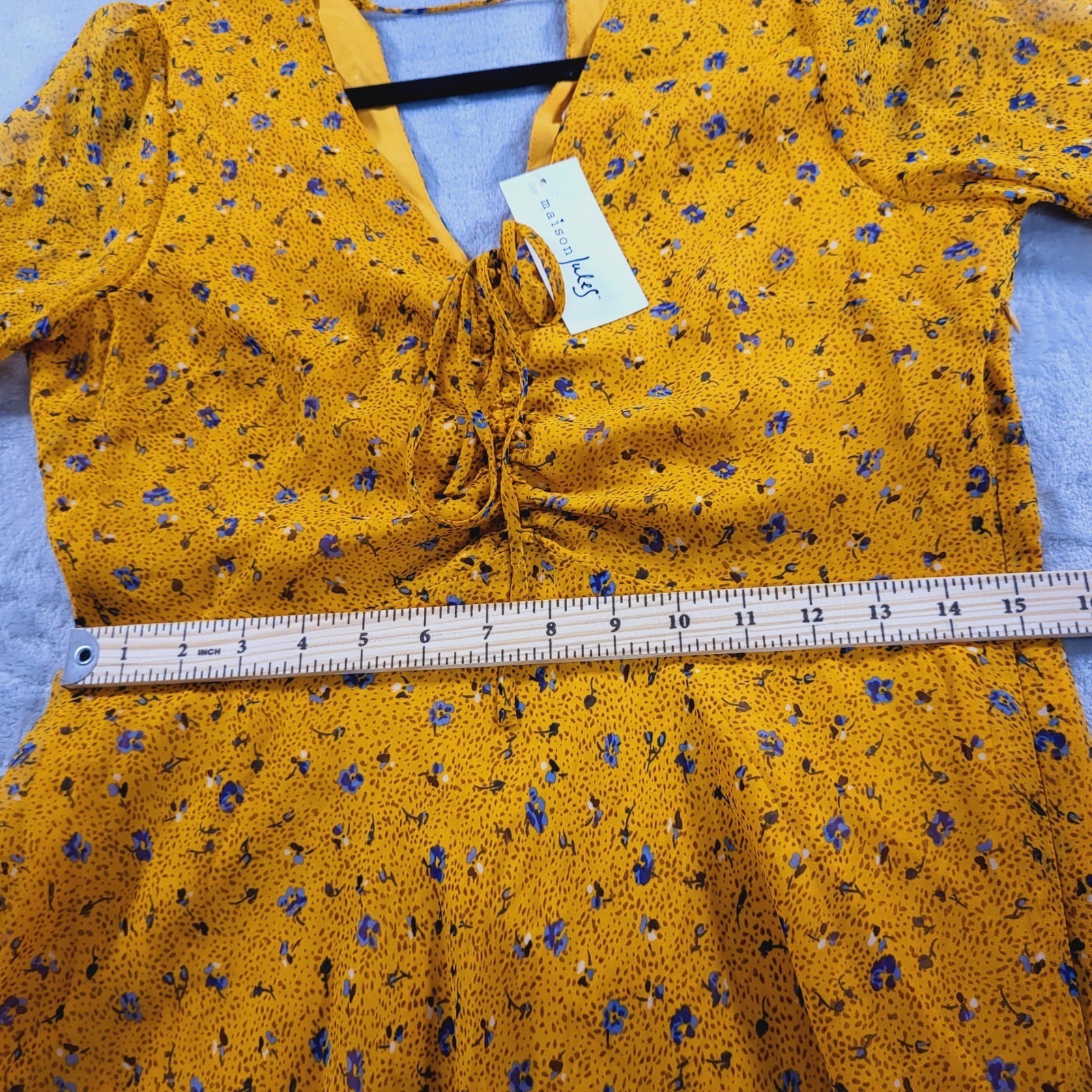 Maison Jules Womens 6 NWT Floral Boho Cottage Babydoll Mini Dress Poppy Yellow