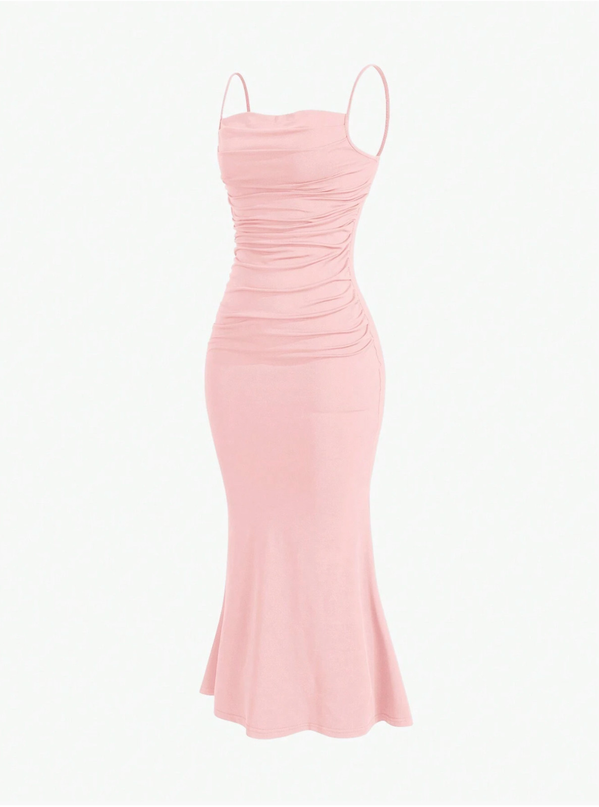 Coral Pink MOD Solid Ruched Mermaid Hem Cami Dress Sz XS S M L