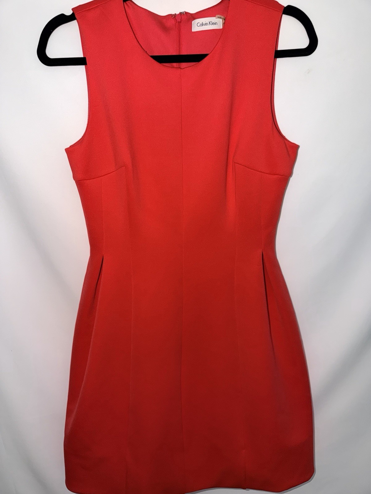 Mini Red Dress Sleeveless Pockets Pleated Size 4 Calvin Klein Formal