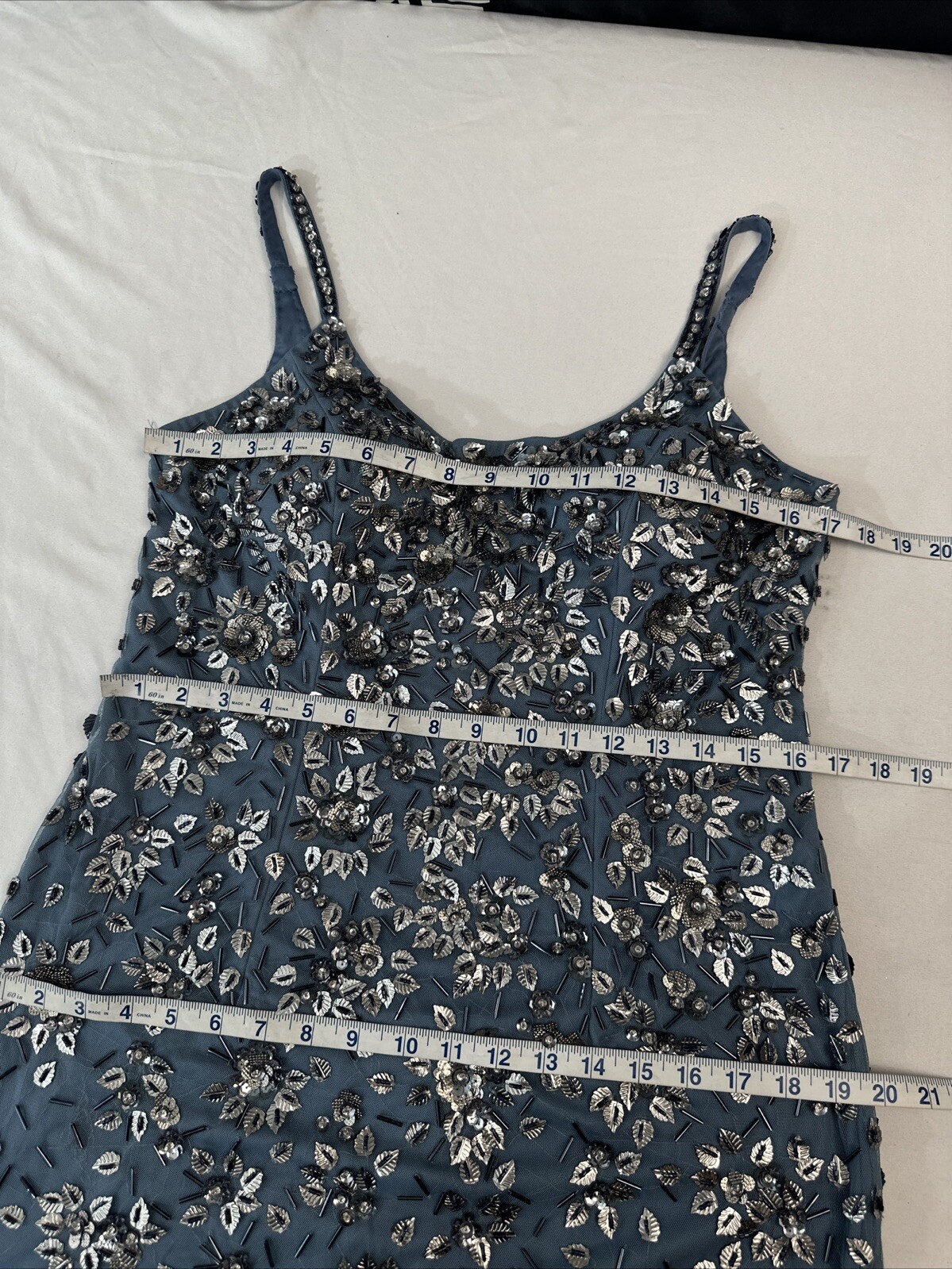 NWT Mac Duggal [ 10 ] 5477 Floral Embellished Scoop Neck Gown in Slate Grey J785