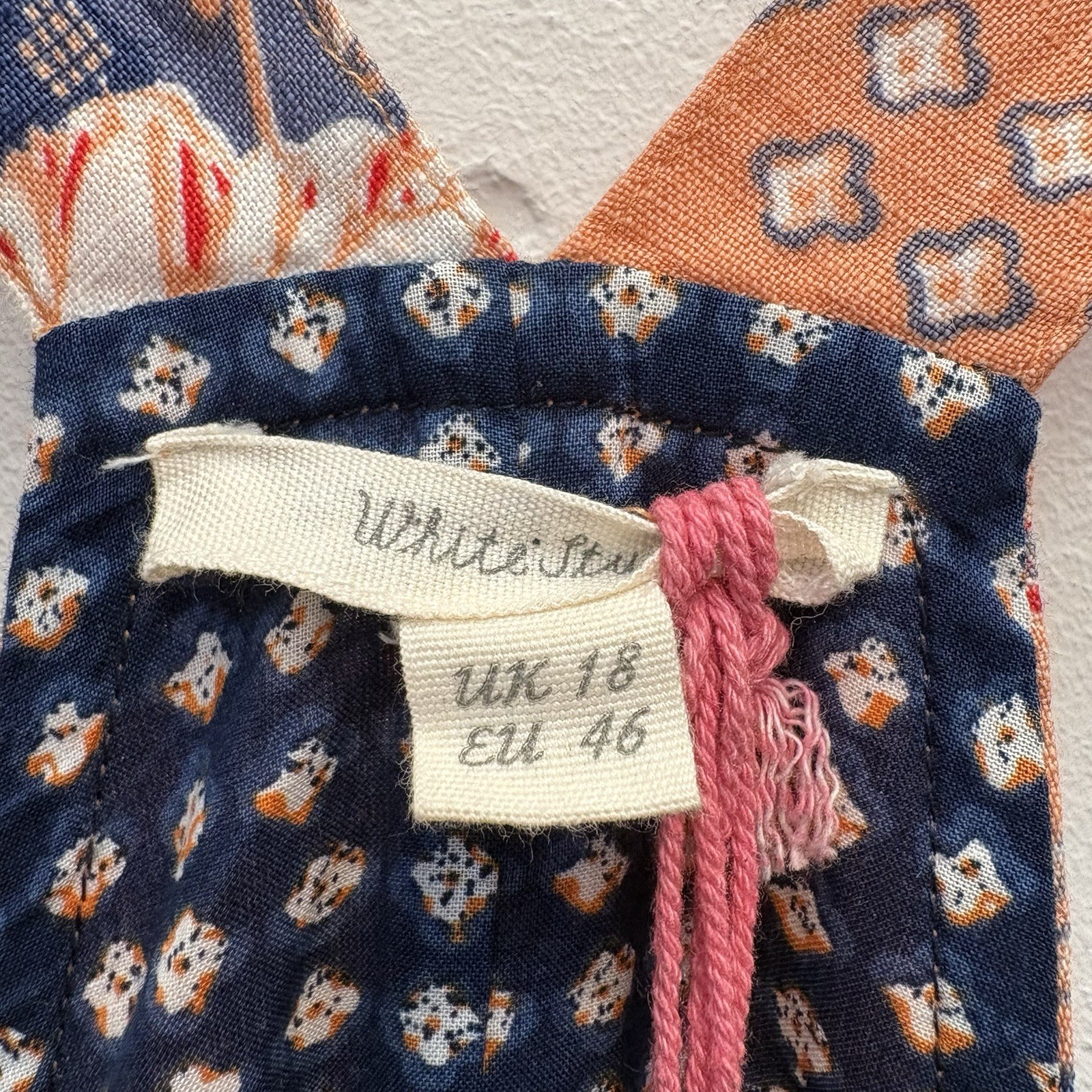 White Stuff Yuki Linen Pinafore Dress UK 18 Orange Floral Midi Dungaree Dress