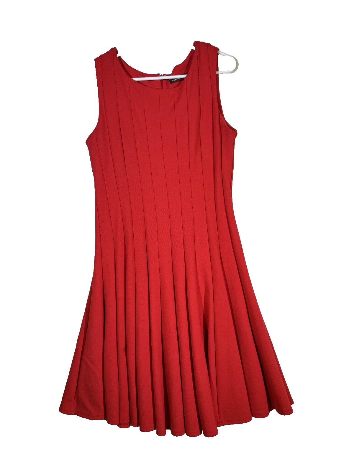 Adrienne Vittadini Women’s A-Line Midi Dress Red Pleated Back Zip Stretch W426
