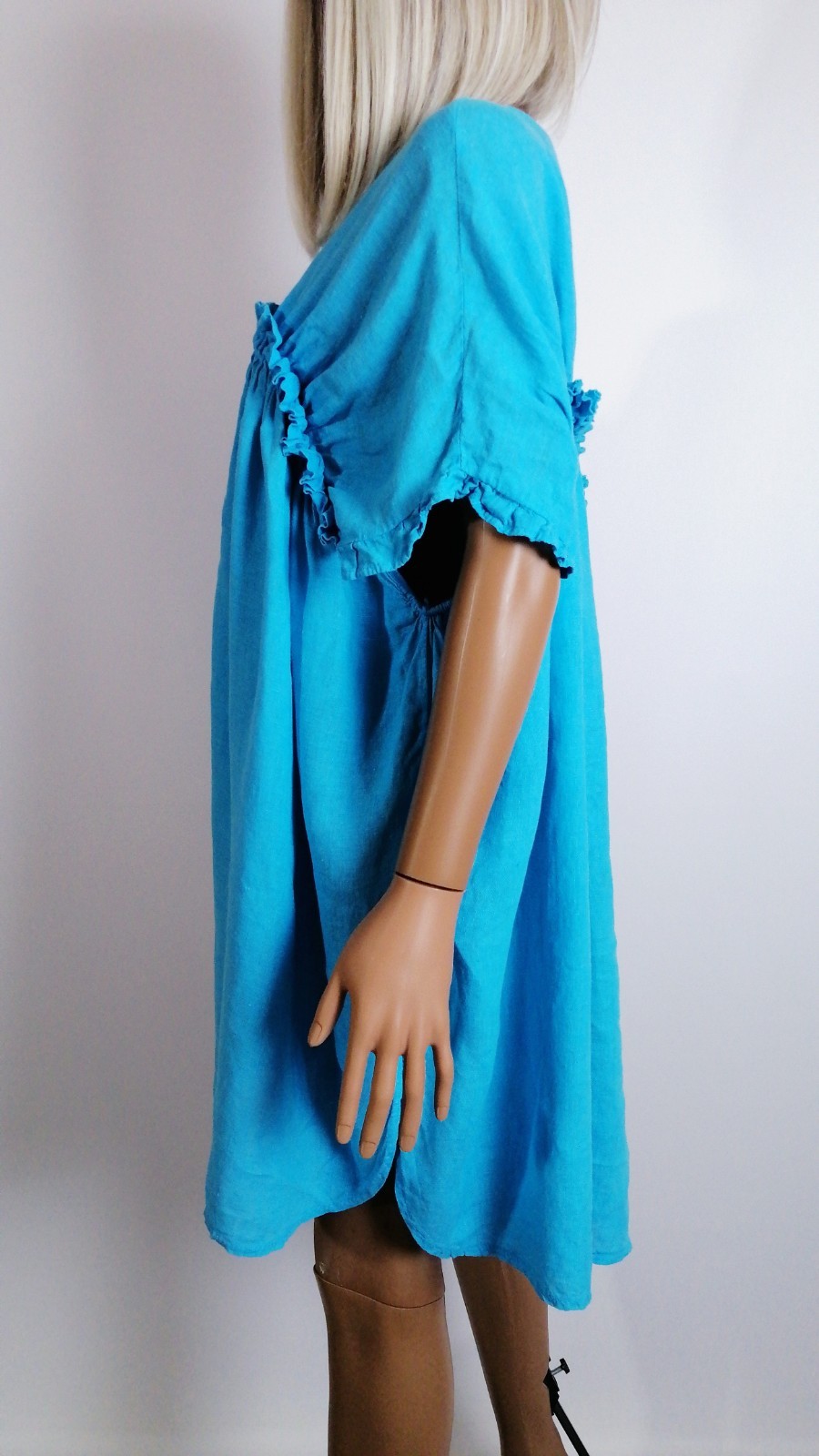 Kit and Kaboodal 100% Linen Turquoise Boho Tunic Dress One Size Oversized