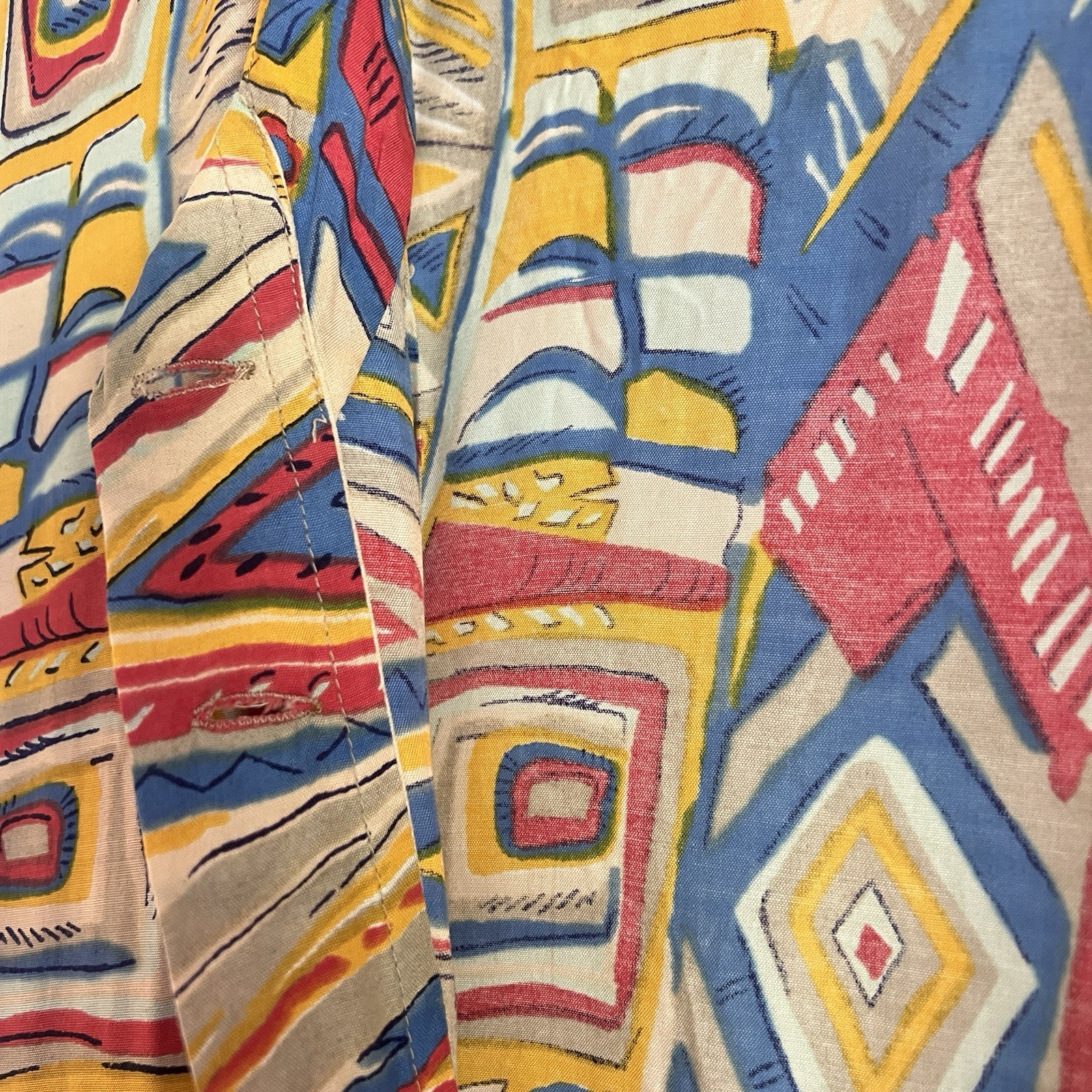 Vintage Adini Abstract Geometric Rayon Midi Dress Made India L Colorful 90s
