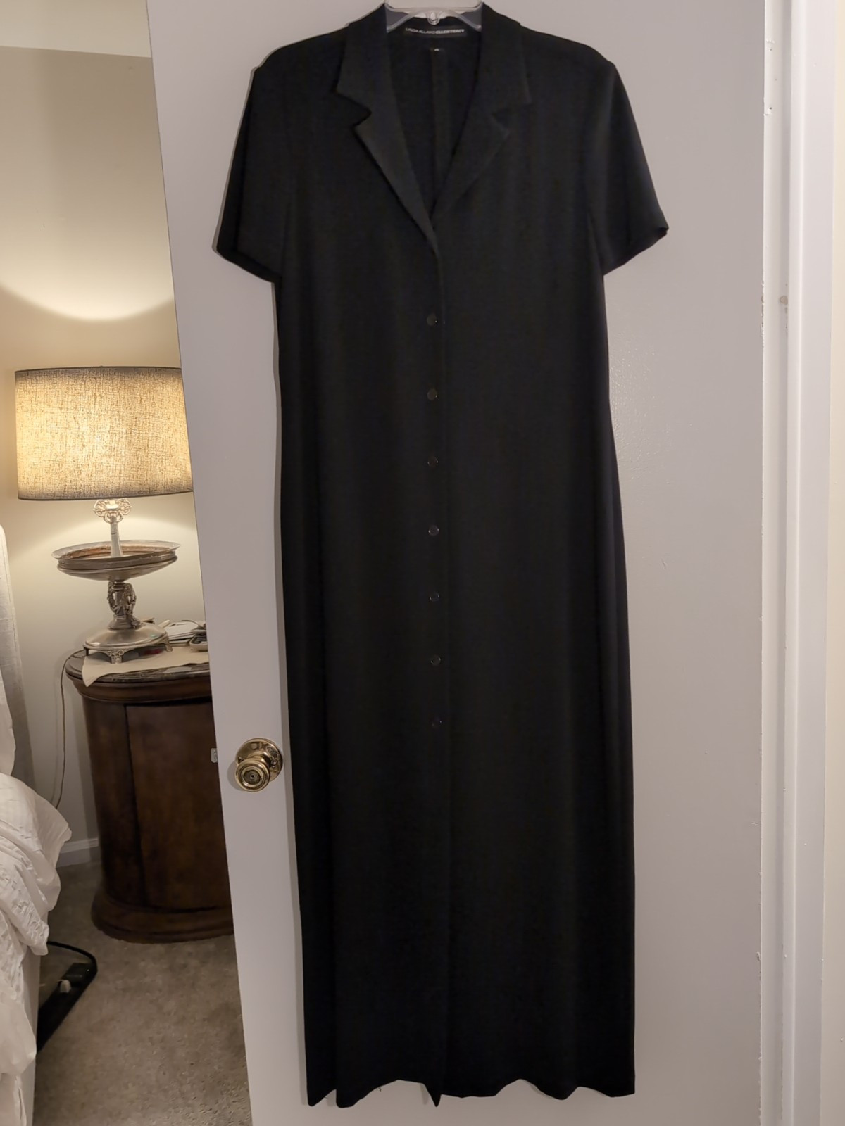 Ellen Tracy Black Size 12 Button Down Maxi Dress Crepe Korea VTG Linda Allard