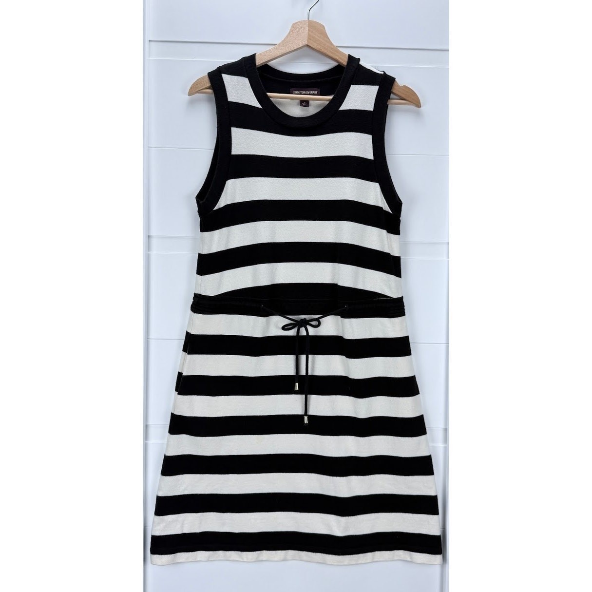 Johnston & Murphy Womens Black White Striped Cotton Sleeveless Knit Dress S