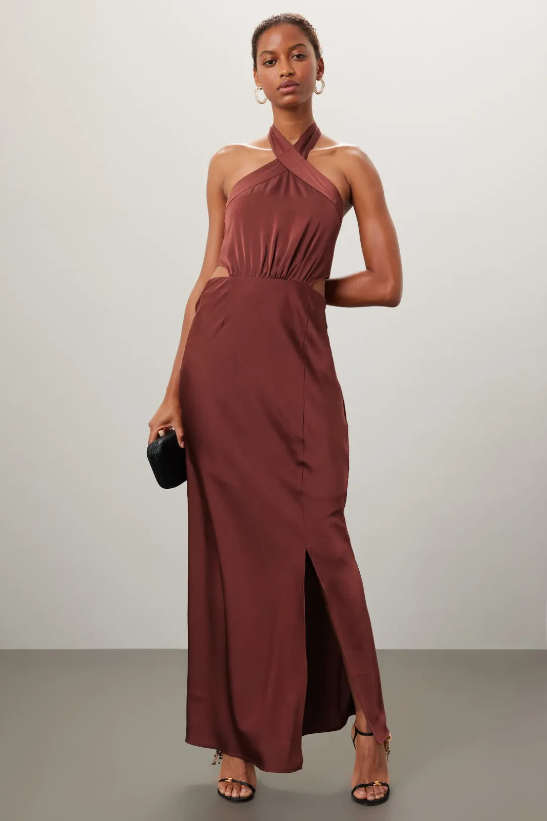 MINKPINK Finlay Halter Dress in Satin Clay Color Size XS
