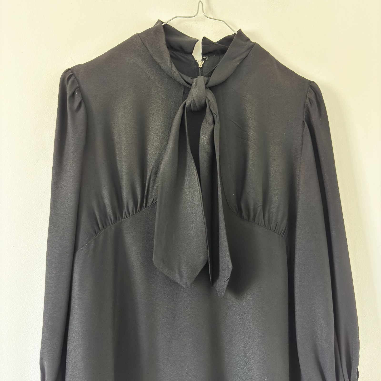 Black Dress Size M Long Sleeves Bow Tie Buttoned Cuff