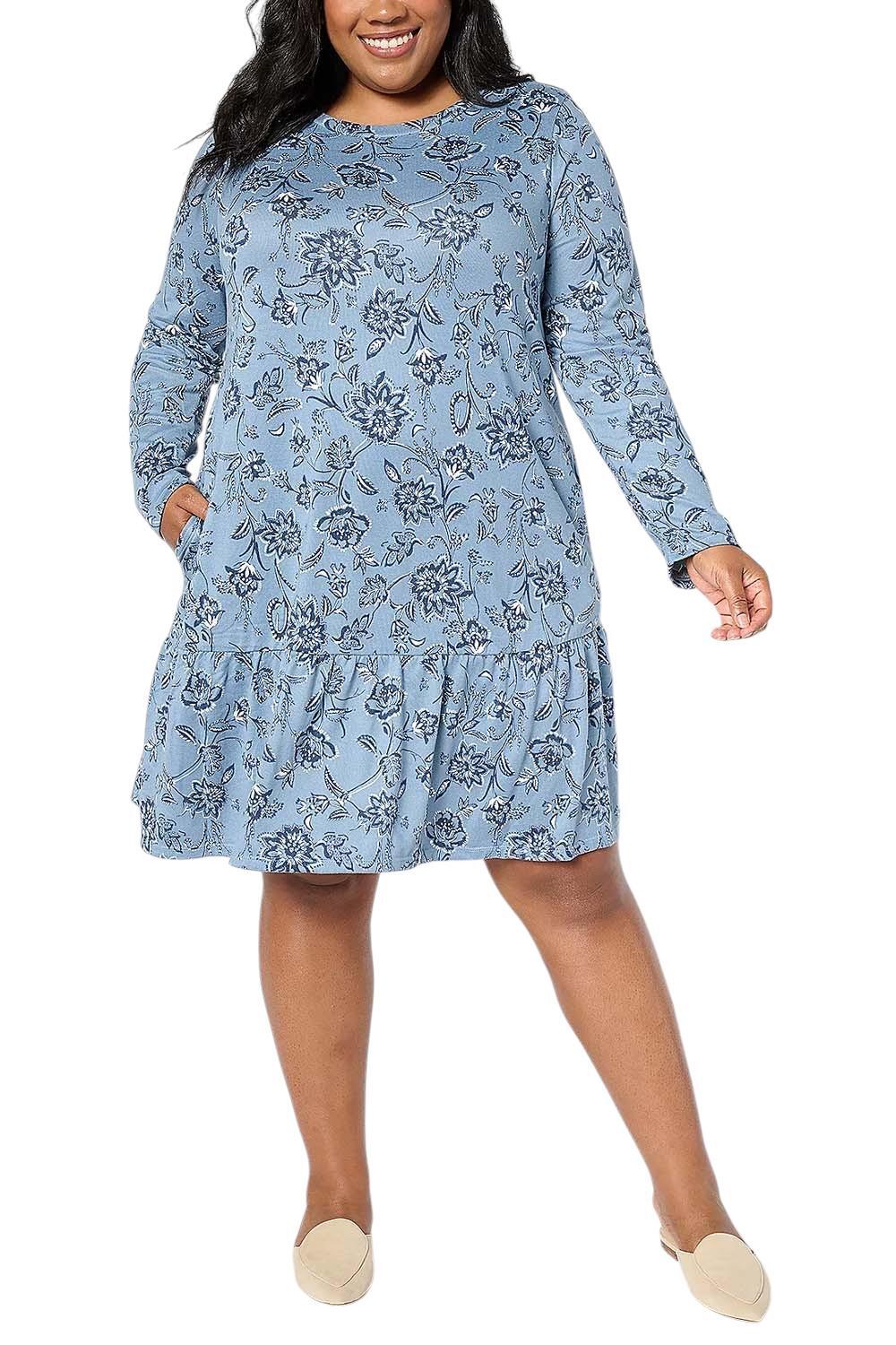 Cuddl Duds Women’s Seriously Soft Tiered Lounge Dress Chambray Floral