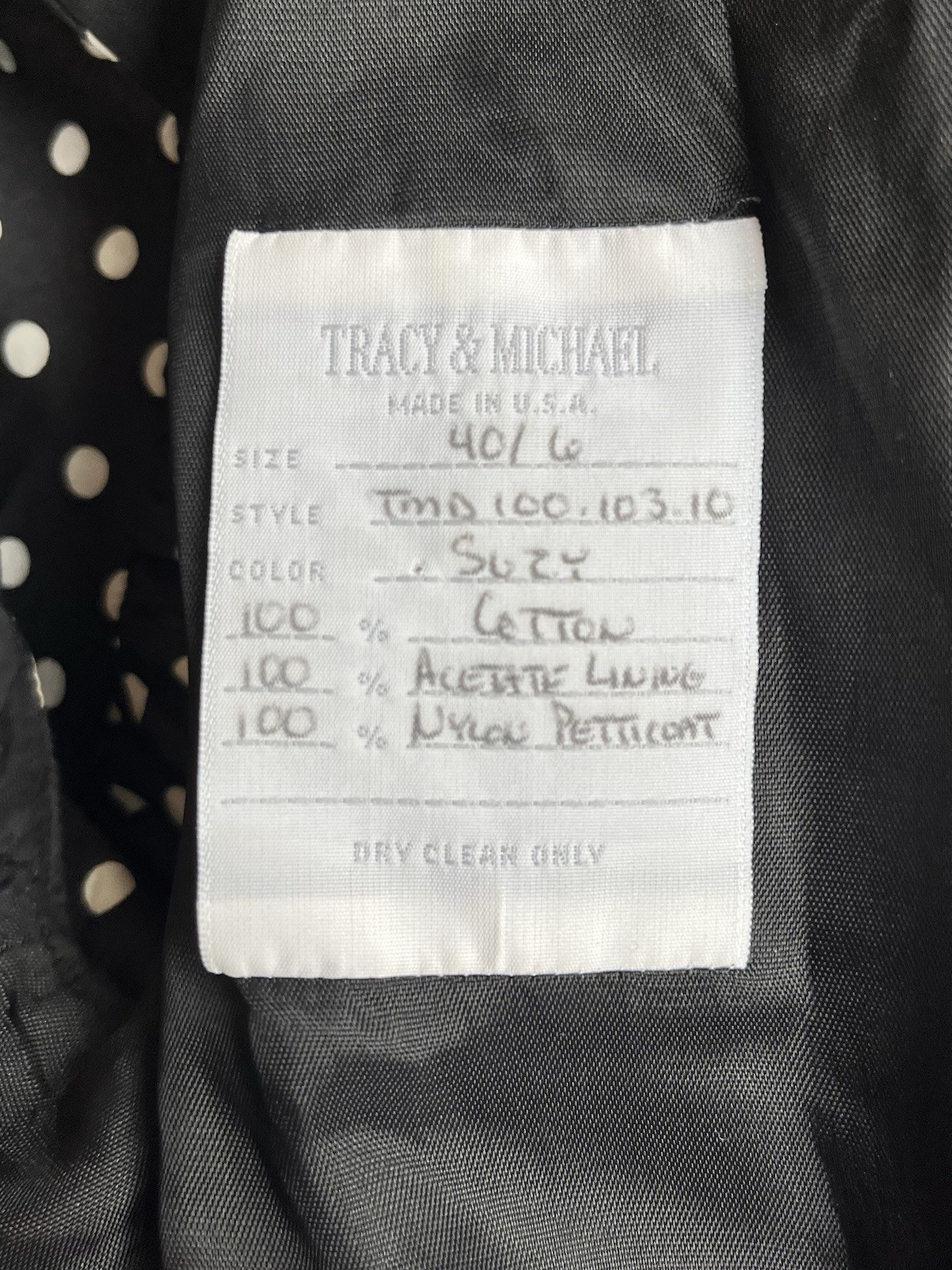 TRACY & MICHAEL S A-Line Dress Pretty Polka Dot Built In Petticoat Tailored Fit