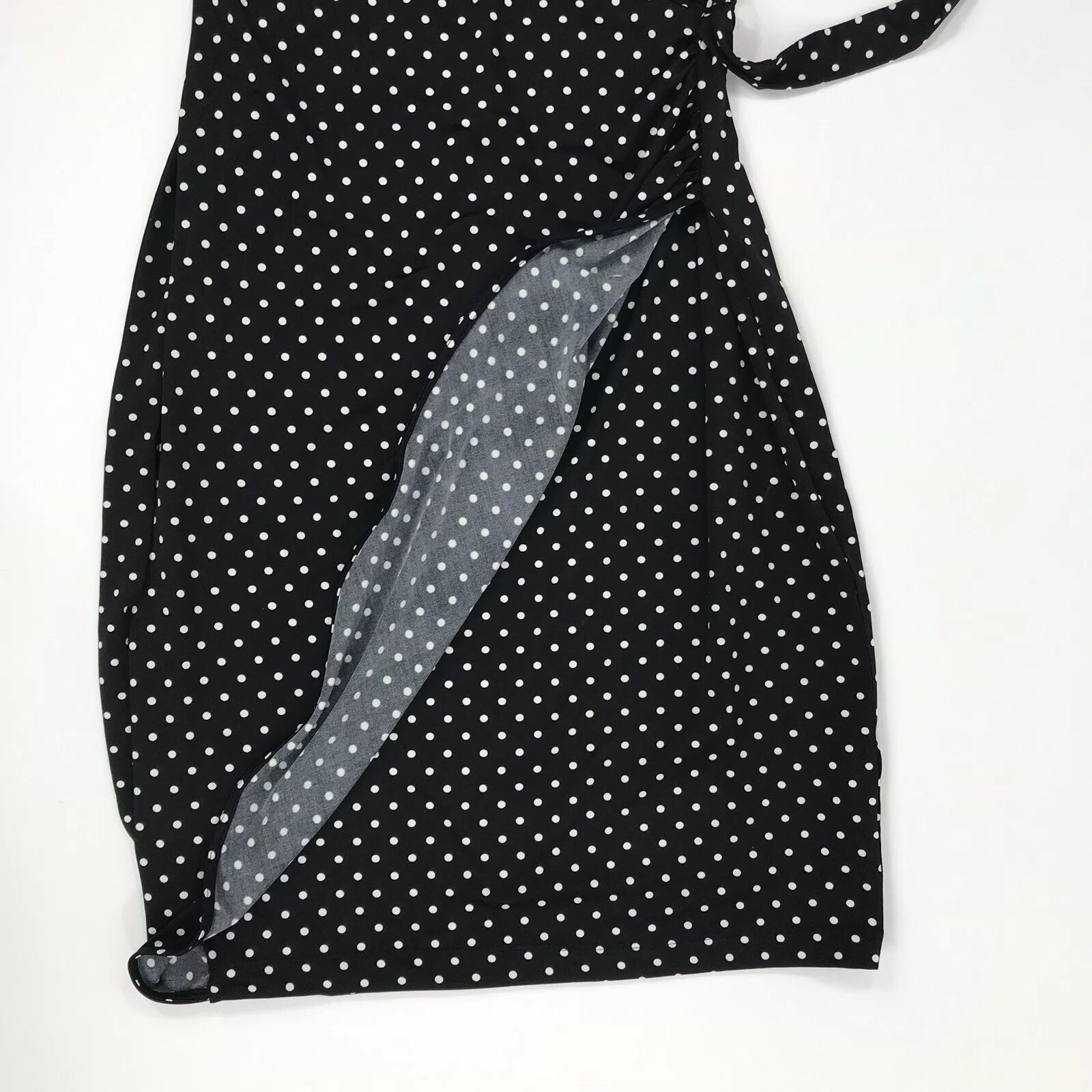 Uttam Boutique London Wrap Effect Sz 10 Dress Polka Dot Black White New