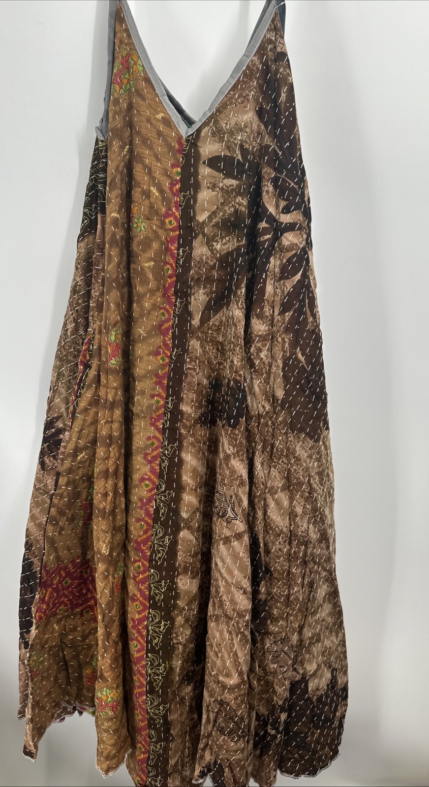 Kantha Maxi Dress Kaftan One Size Boho Stitch Hippie V Neck Brand New Plus