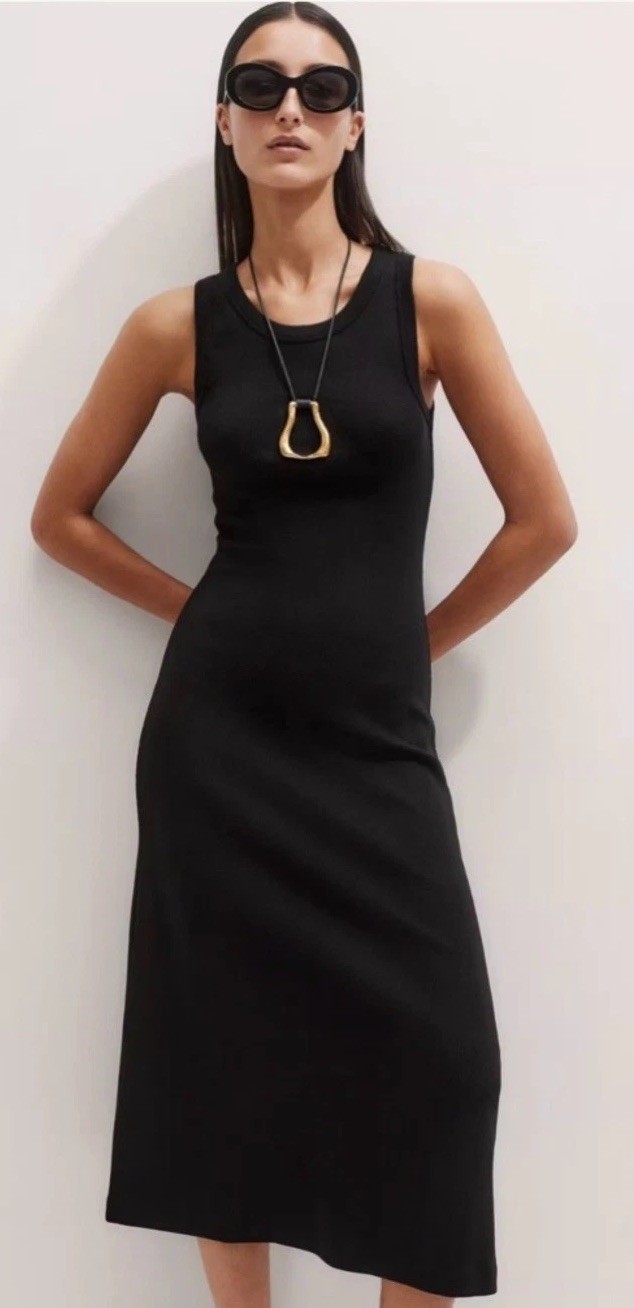 ME +EM Womens US 10 UK 14Black Midi Sleeveless Tank Pull Over Dress Minimalist