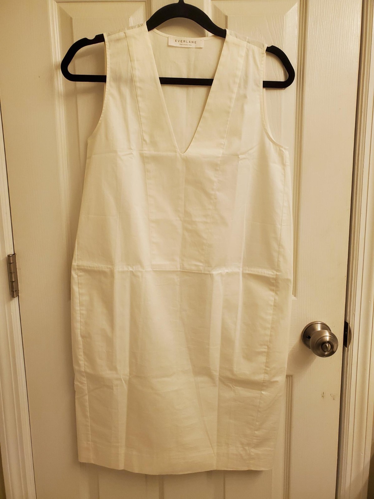 Everlane Poplin V-Neck Tank Dress Women – cotton- Size 0 – White – pockets