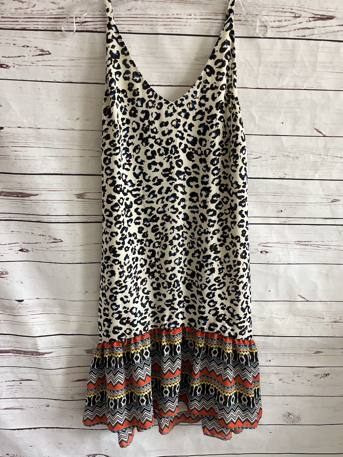 CAbi 5115 Safari Leopard Print Ruffle Slip Dress Size XS Animal Print Boho Lined
