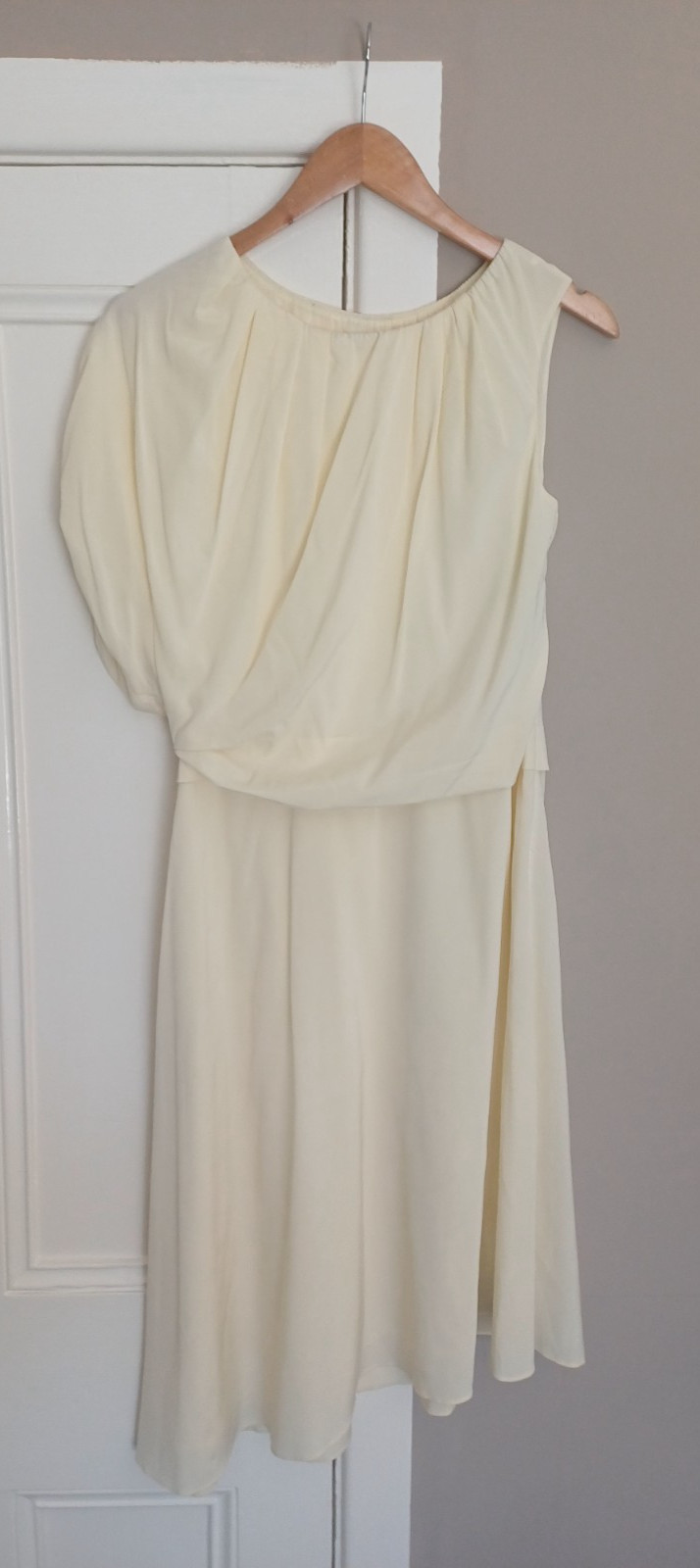 Cos Dress Womens UK 10 EU 38 Yellow/Cream Silk Blend Stretch Asymmetric Summer