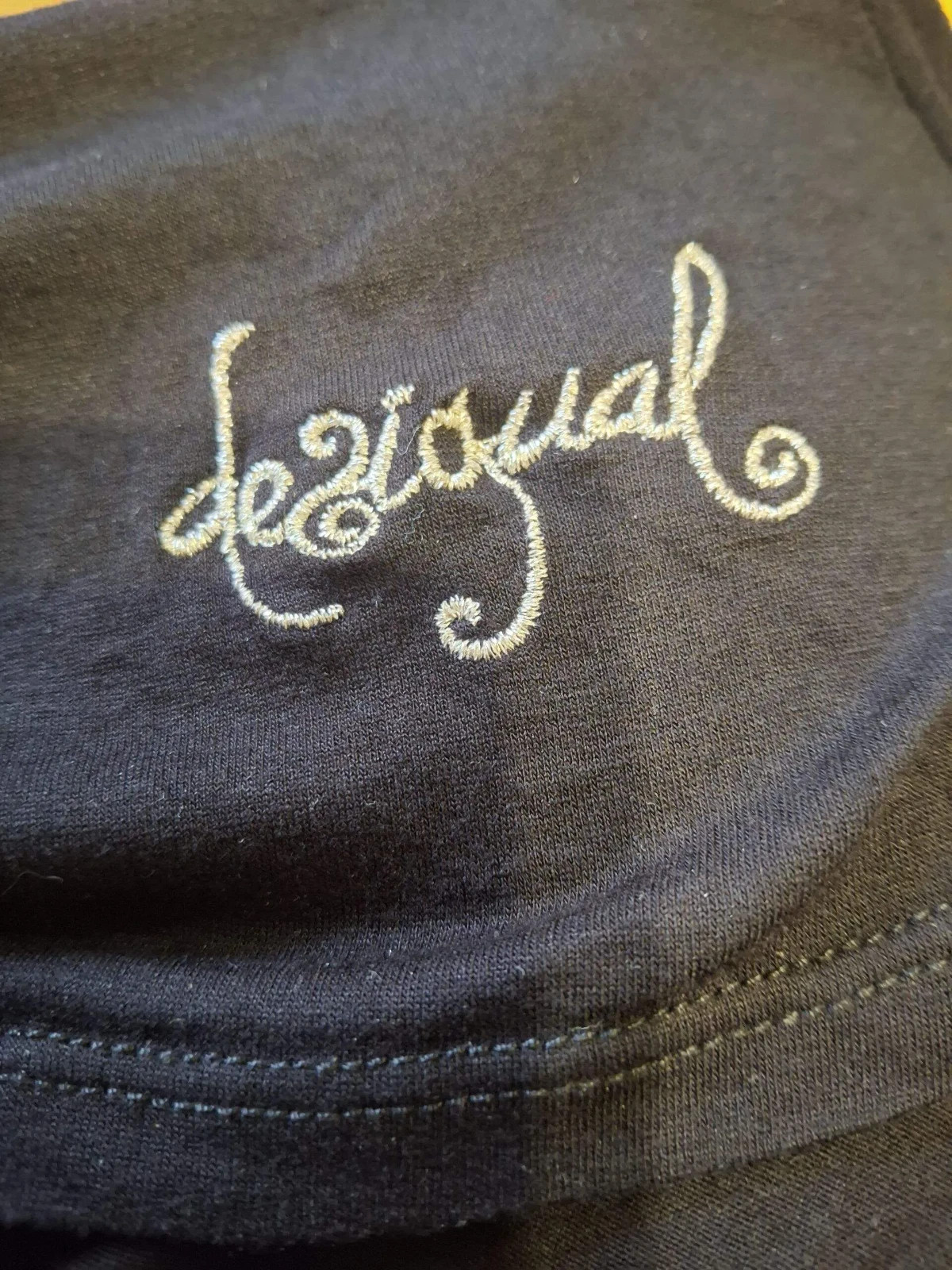 Desigual Daisy Flower Sequin Heart Twist Dress Black Viscose Embroidered Logo M