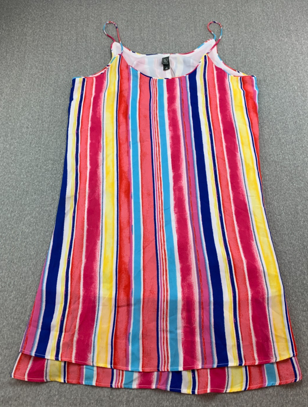 Francesca’s Candy Stripe Slip Dress Womens Small Pink Yellow Blue Tiered Flowy