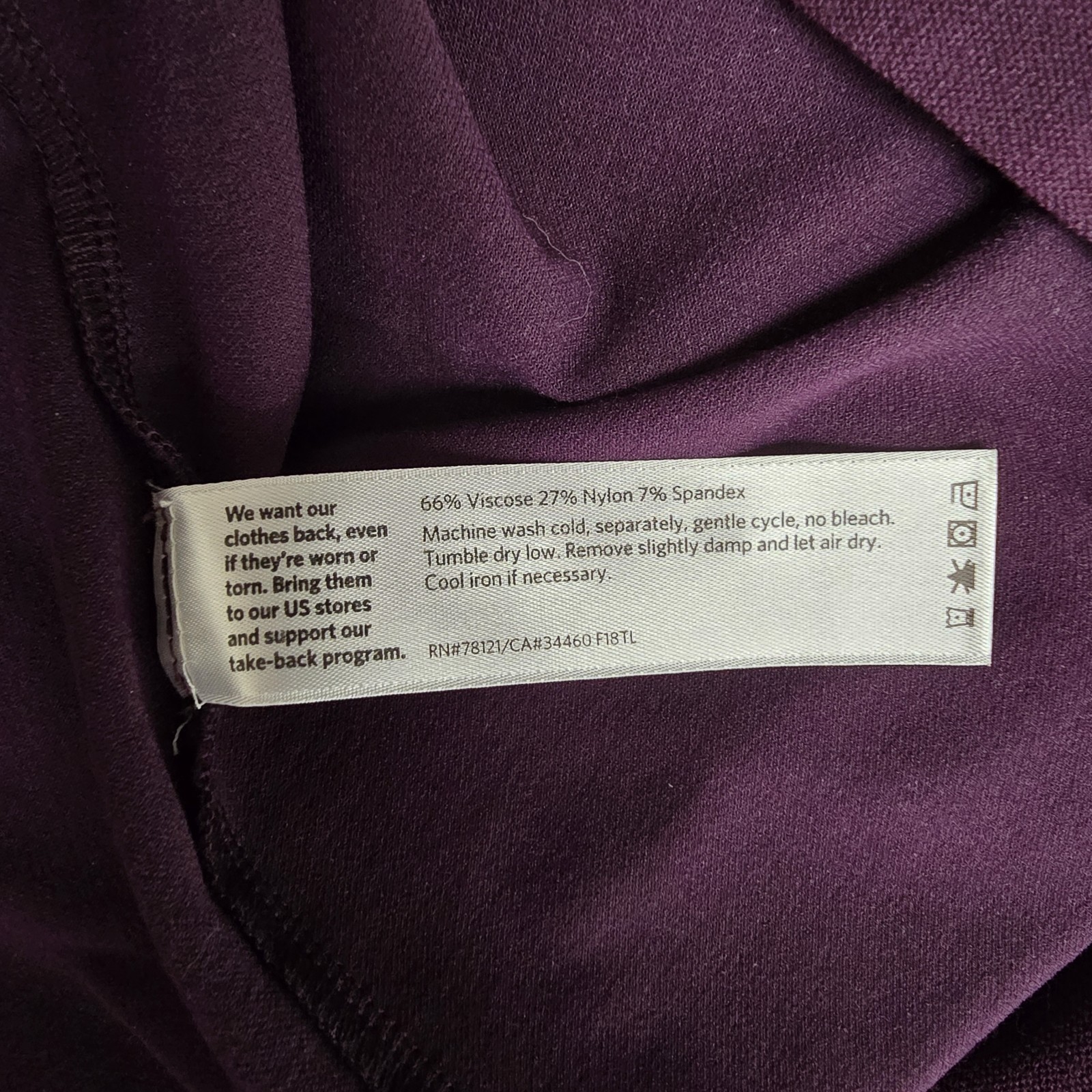 Eileen Fisher Shift Dress Size M Crepe Eggplant Purple 3/4 Sleeve Layering USA