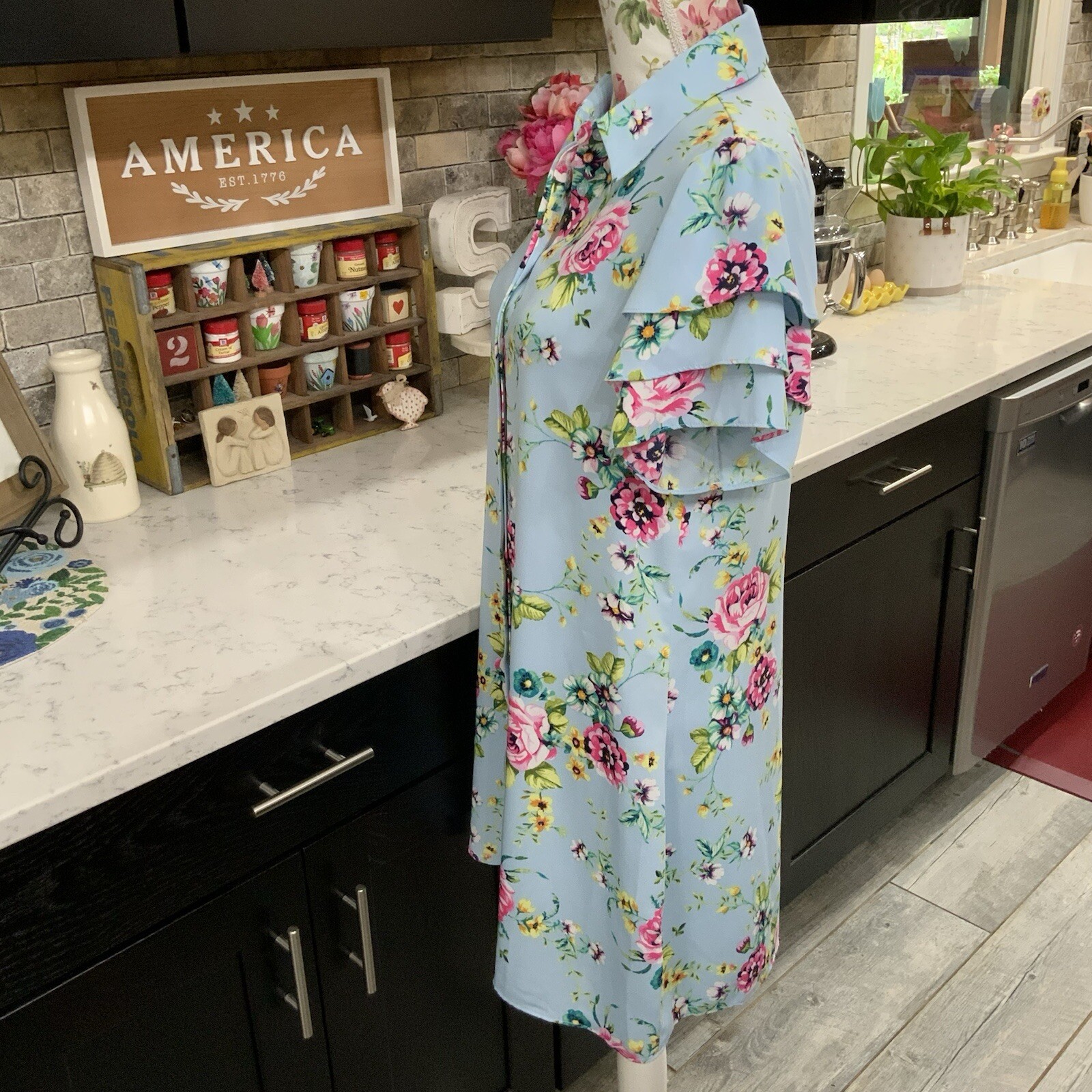 Laundry by Shelli Segal Size Small Floral Hidden Button Front Shirt Dress Blue