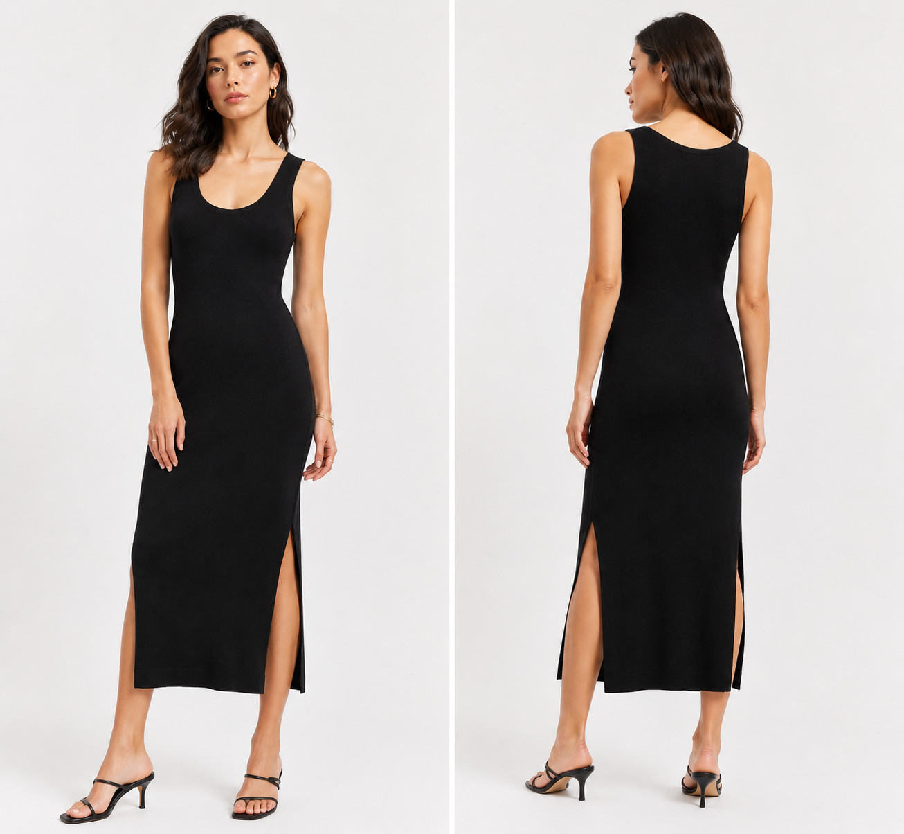 NAADAM Silk Cashmere Blend Knit Midi Dress Black Sleeveless Side Slit Women’s M