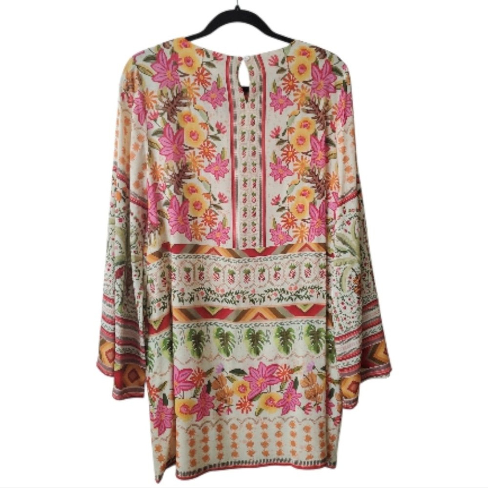 NWT Celina Moon Floral Boho Tunic Dress Bell Sleeve Pockets Large Resort