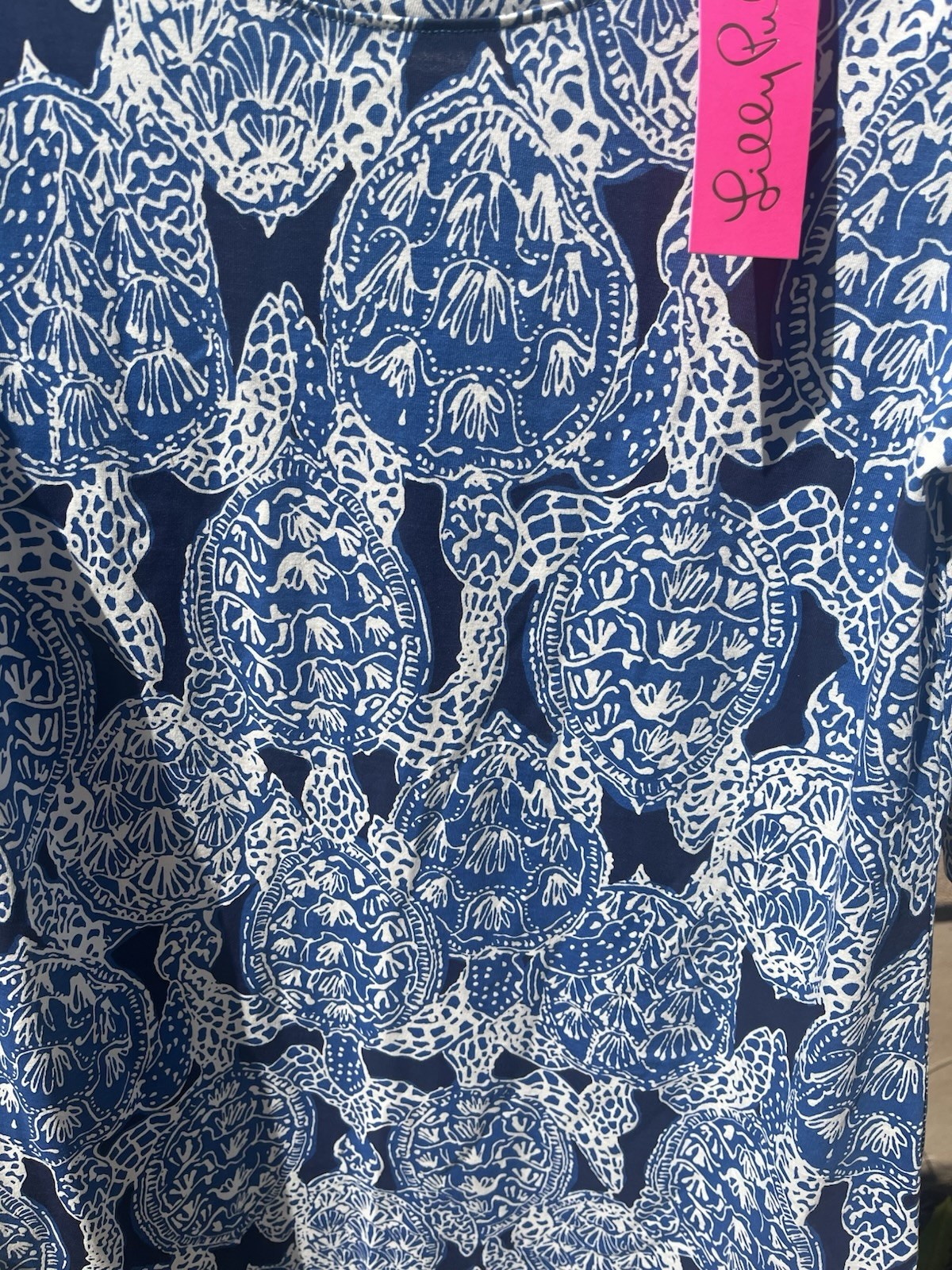 Lilly Pulitzer Preston Dress M Indigo Blue Snap To It Turtle Print w Tie Sleeves