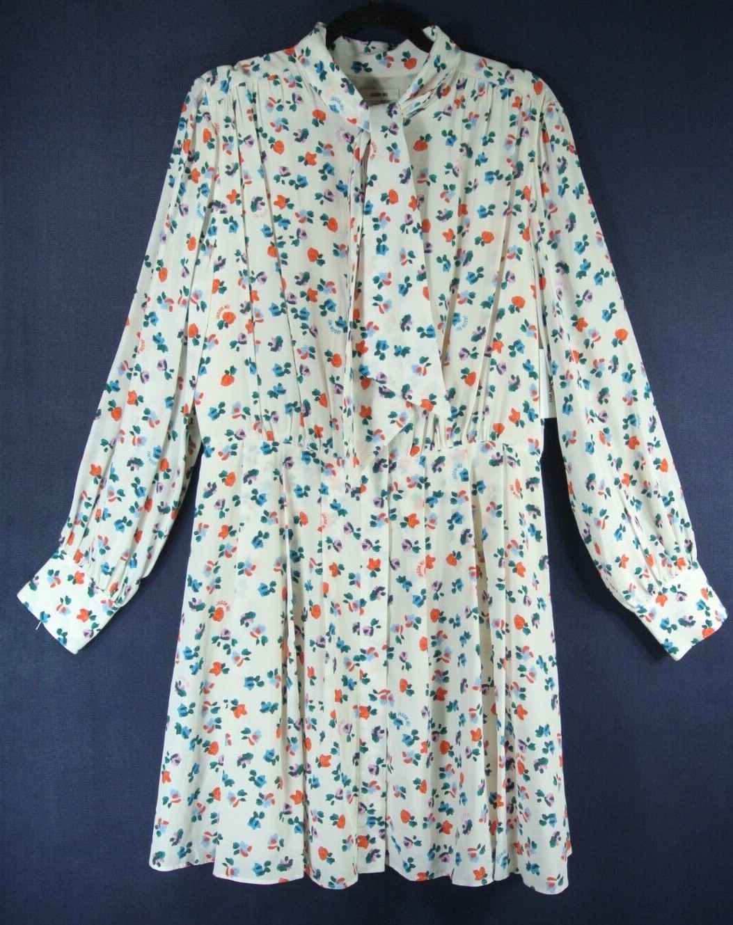 NEW Jason Wu Tie-neck Floral-print Silk Crepe De Chine Silk Dress Size 12 #MD700