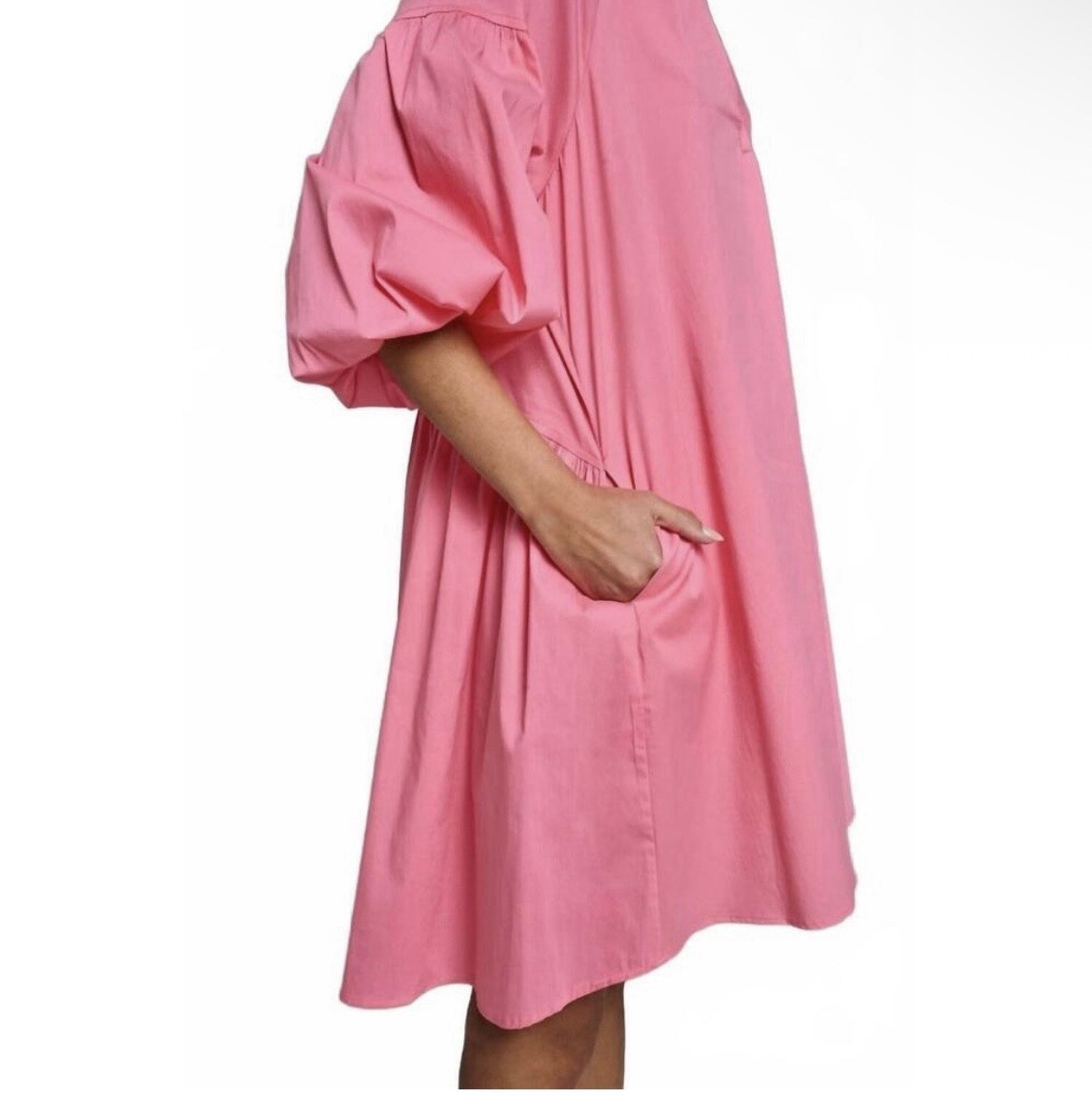 Devotion Twins Hot Pink Solid Azuritis Tunic Bubble Sleeve Asymmetrical Dress M