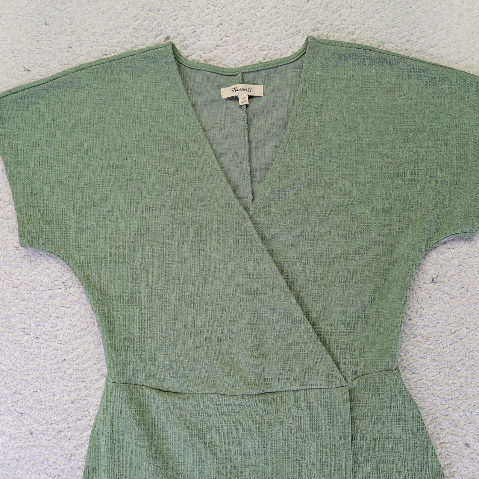 Madewell Sage Green Textured Faux Wrap Dress AL717 Womens XS Casual Short Sleeve