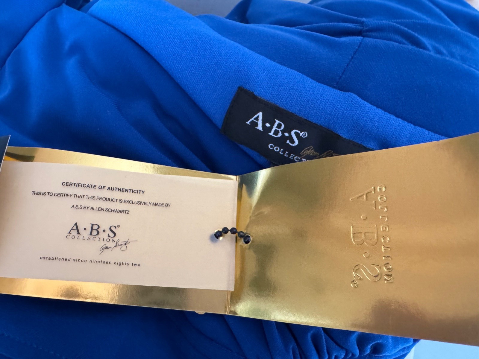 A.B.S. COLLECTION SIZE SMALL Royal Blue Pleated Waist Band V Neck Plunge NWT