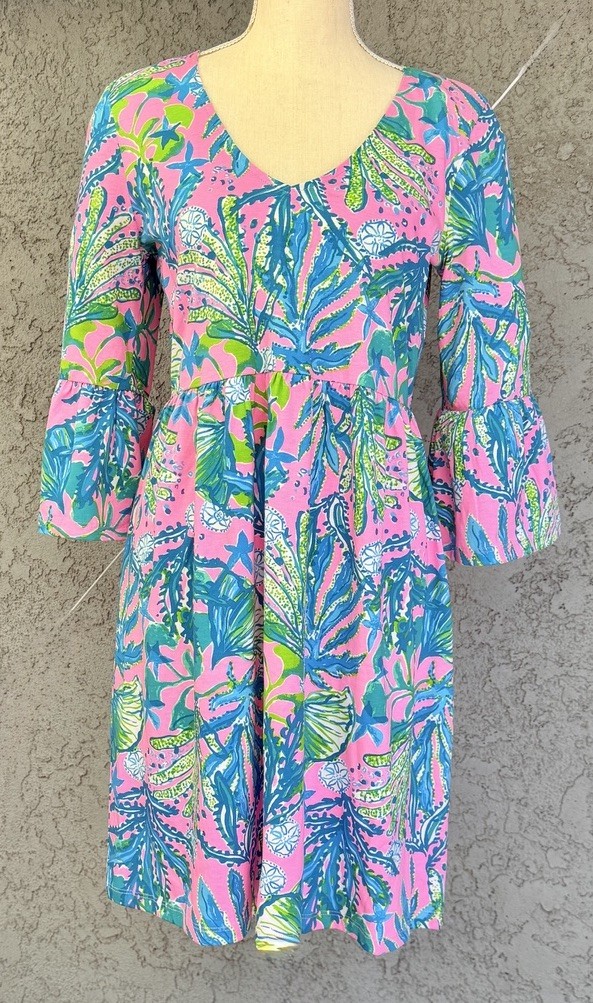 Lilly Pulitzer Jannie Dress V-Neck Three Quarter Sleeve Mini Size Small