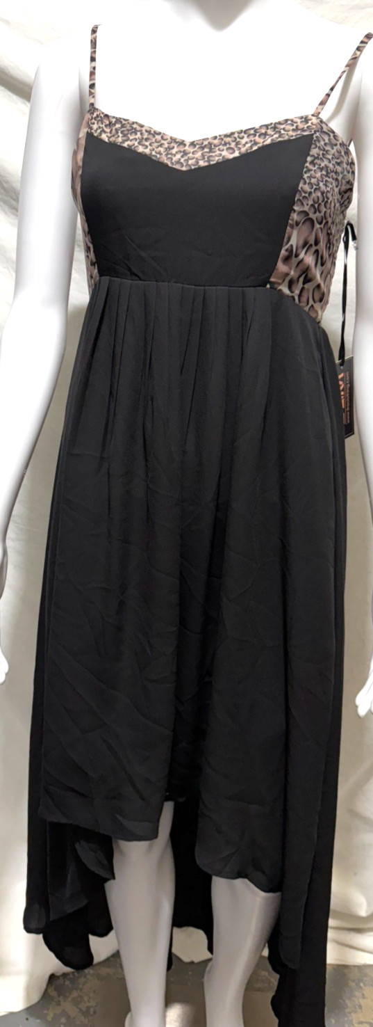 Tilly’s Lira Medium Black With Leopard Print Hi Low Spaghetti Strap Sundress