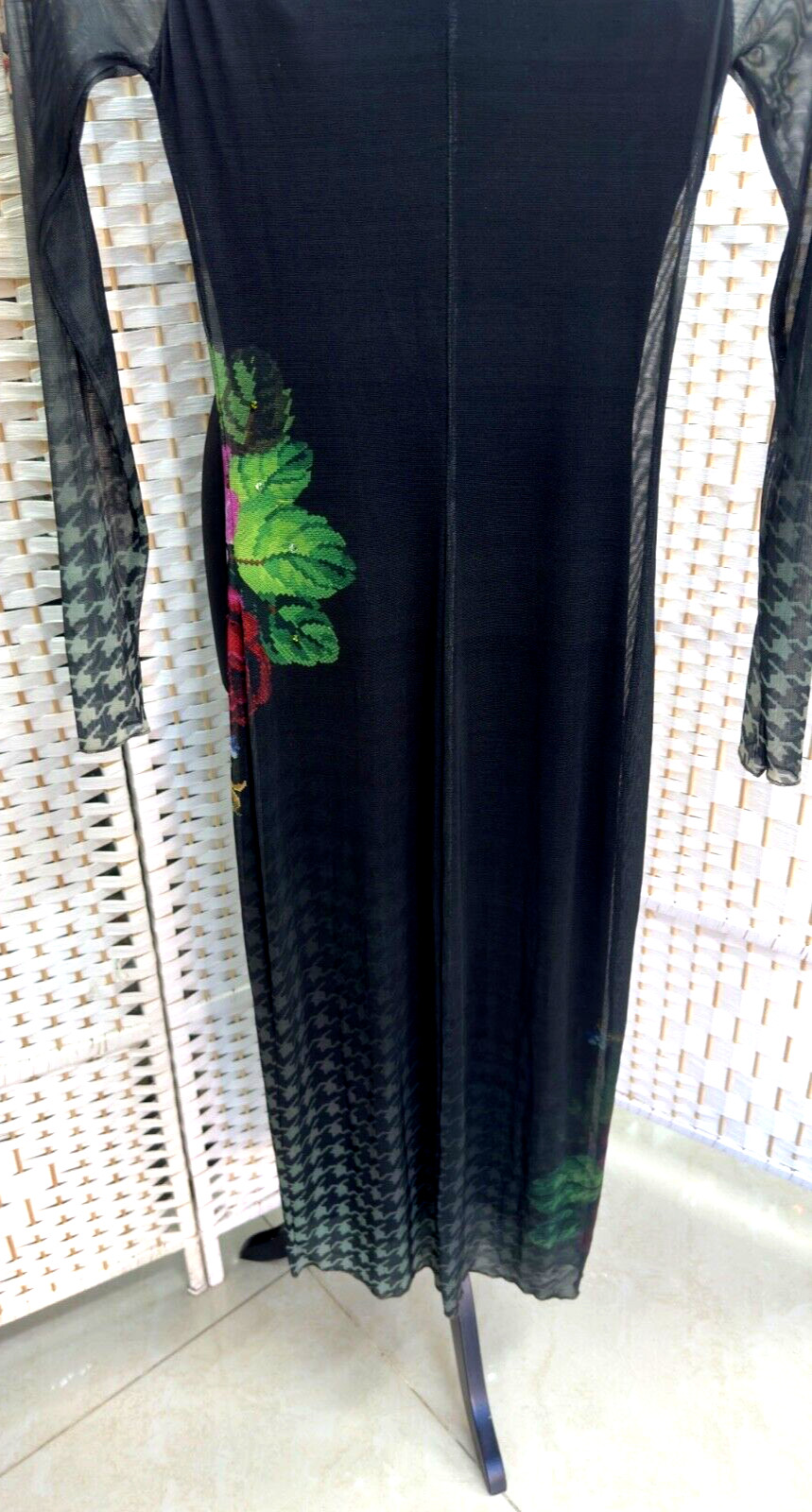 Michal Negrin Length Black Dress With Colorful Flowers Dress Size – XS –
