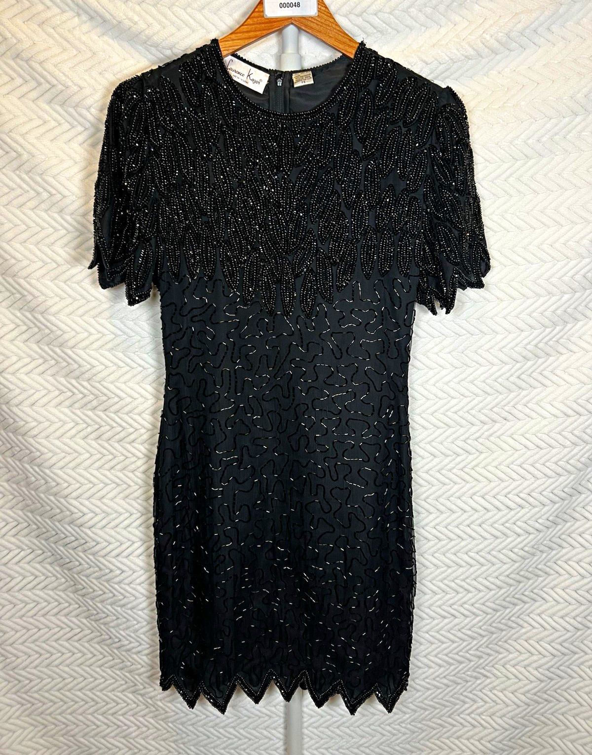 Vintage Laurence Kazar Black Beaded Silk Cocktail Dress Women’s PS Petite Small