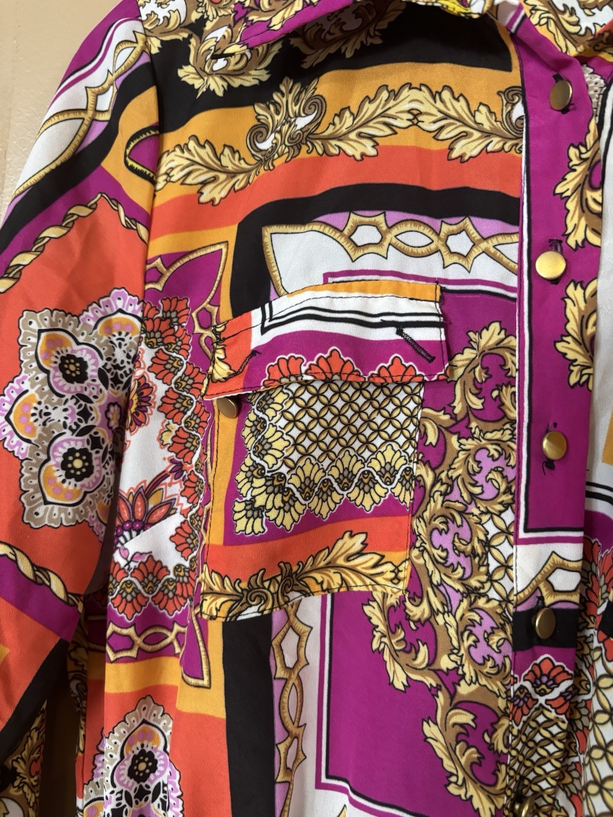 Spense Designer Inspired Print Italian Baroque Dress Magenta Mustard Size 4