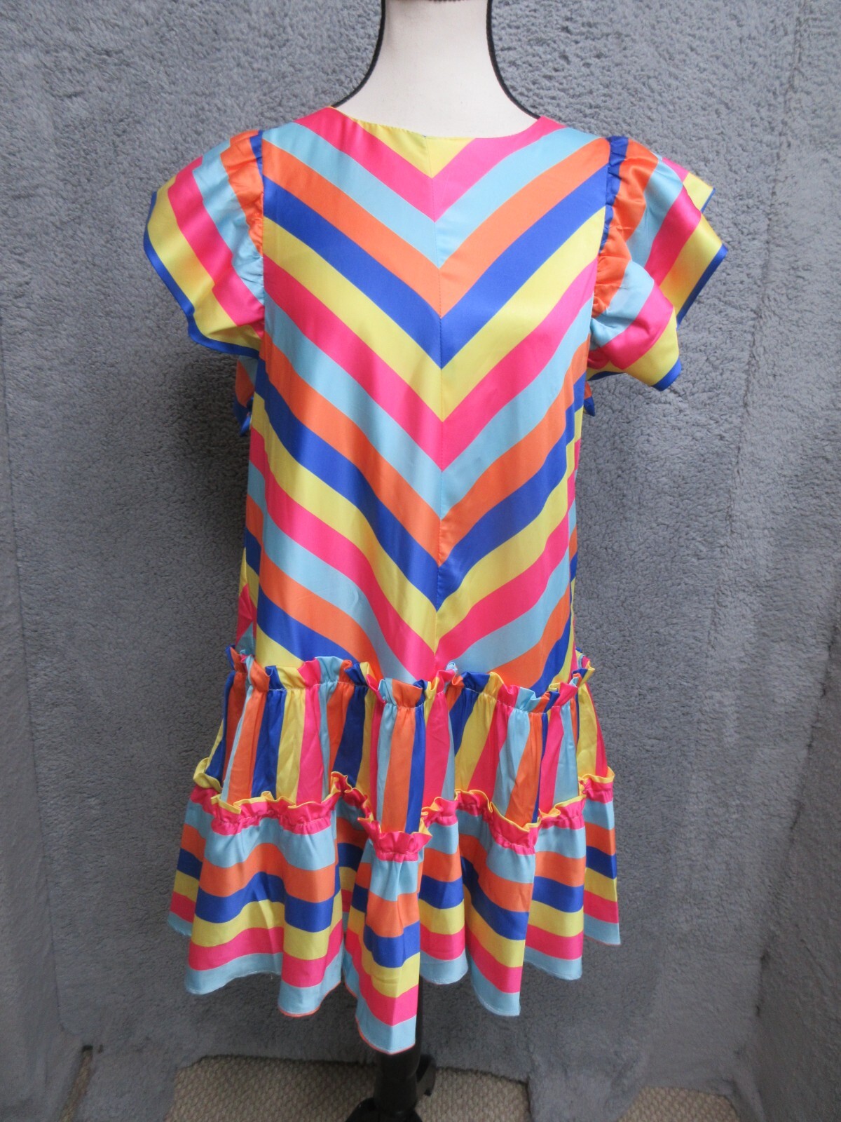 TCEC Dress Women M Multi Color Striped Dopamine Kidcore Ruffle Indie Festival