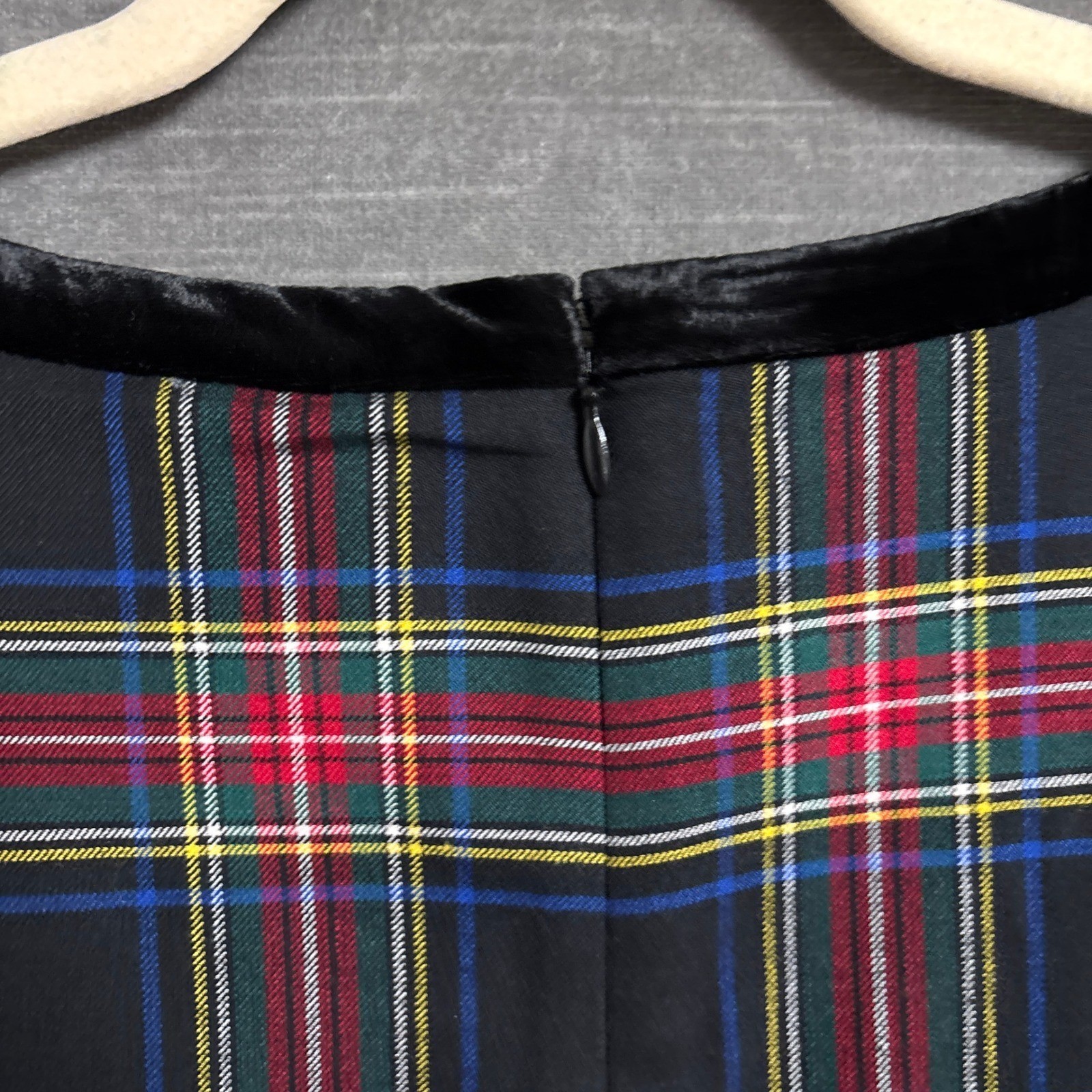 Talbots Dress 18W Plus Plaid Wool Sheath Shift Holiday Christmas Velvet Trim