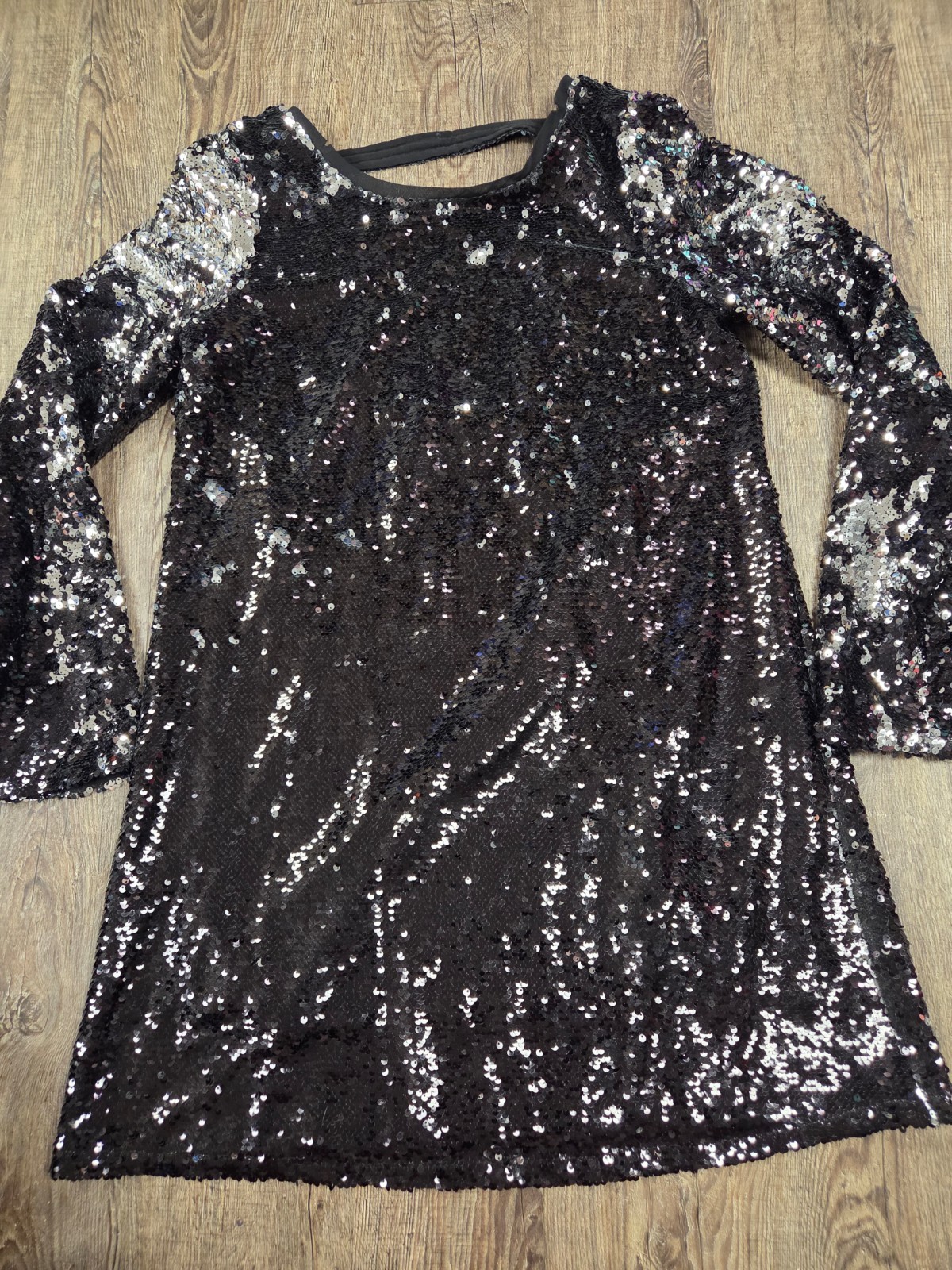 Double Zero Black Silver Sequin Glitter Long Sleeve Dress Size Medium