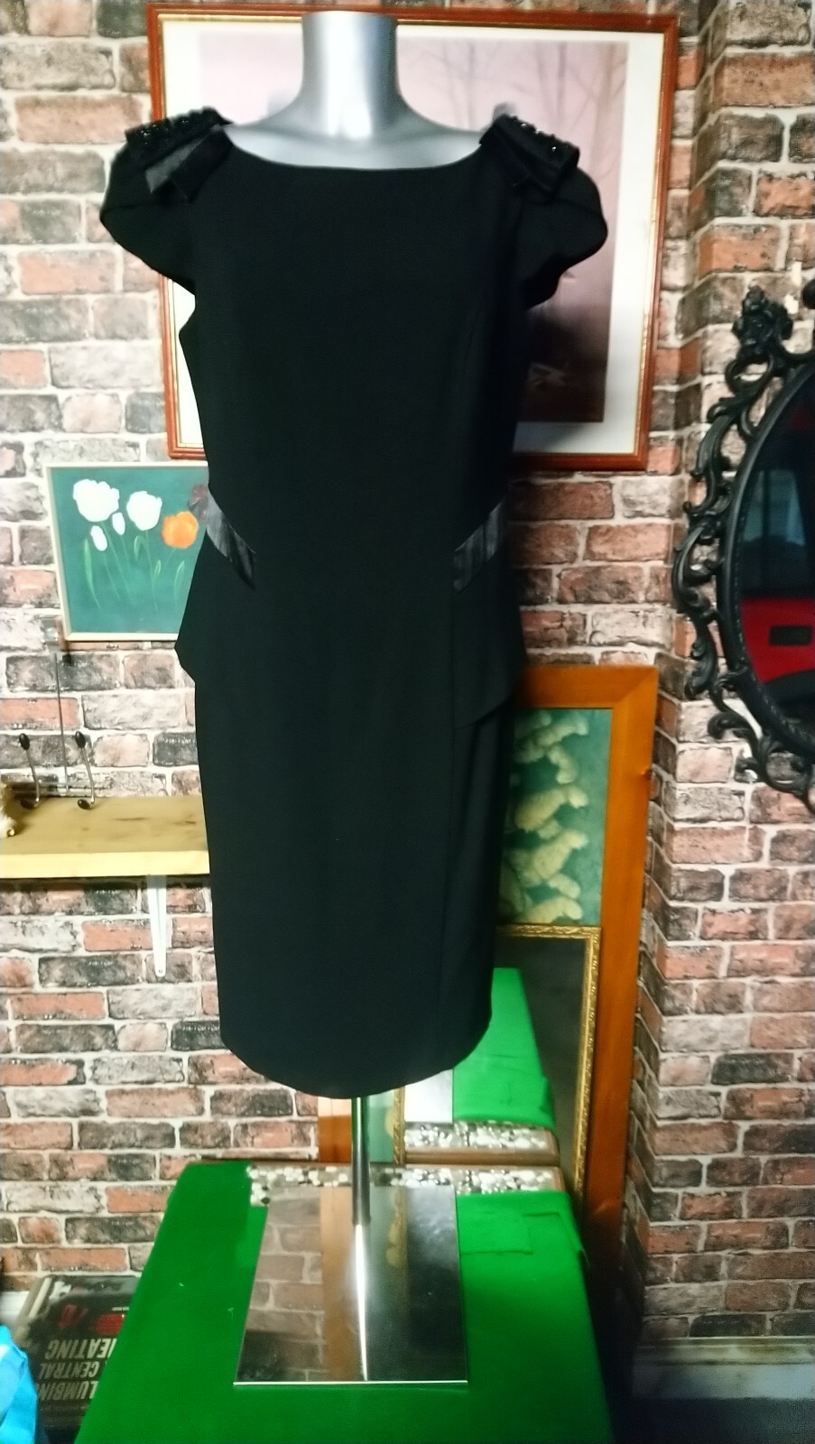 Per Una Black Dress, Beaded Detail To Shoulders Size Uk14, Party, cocktail