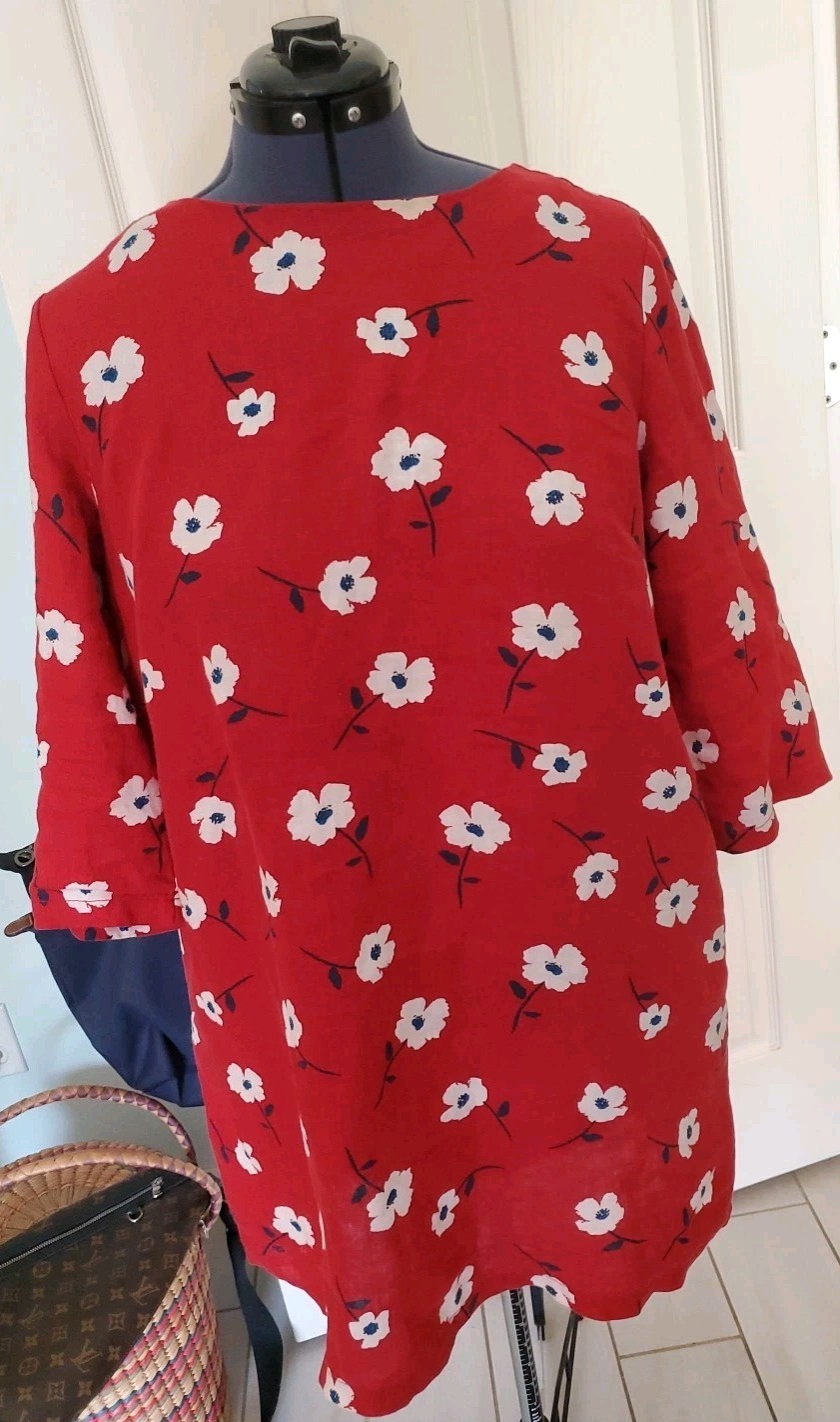 Seasalt Cornwall Red Tunic Dress Red Sz. 16 Sol Blaze 100% Linen EUC Worn Once