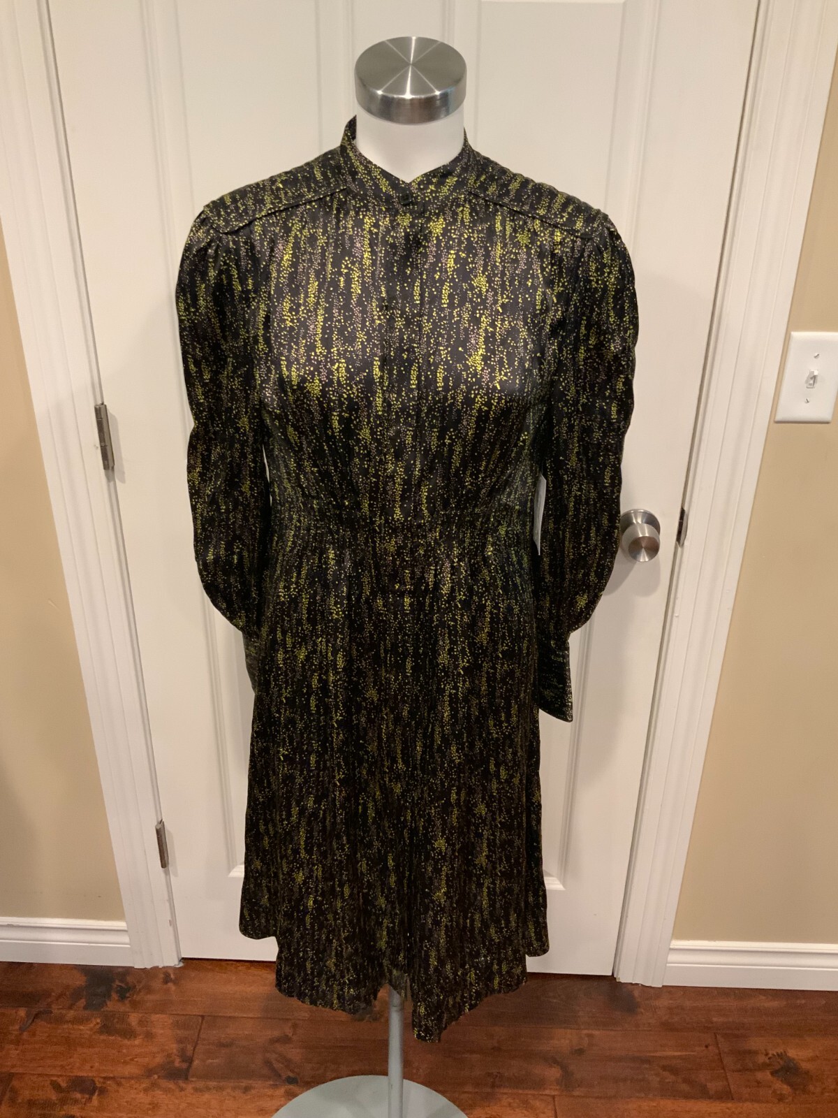 Equipment Maroon Ouesse Black & Green Silk Long Sleeve Dress, Size Small NWT!